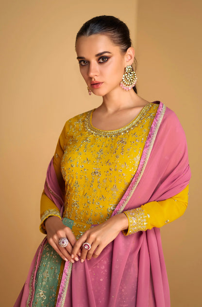 Elegant Real Georgette Anarkali Suit with Pink Dupatta