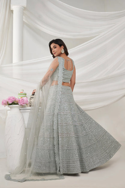 Elegant Grey Lehenga Set with Sequin &amp; Stone Embellishments