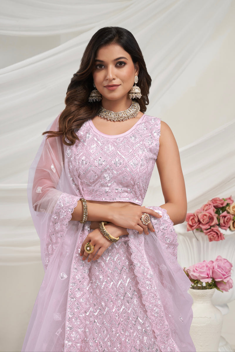 Elegant Mauve Soft Net Lehenga Choli with Diamond Sequin Work