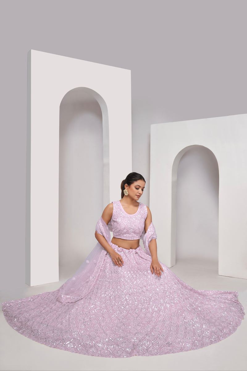 Elegant Mauve Soft Net Lehenga Choli with Diamond Sequin Work