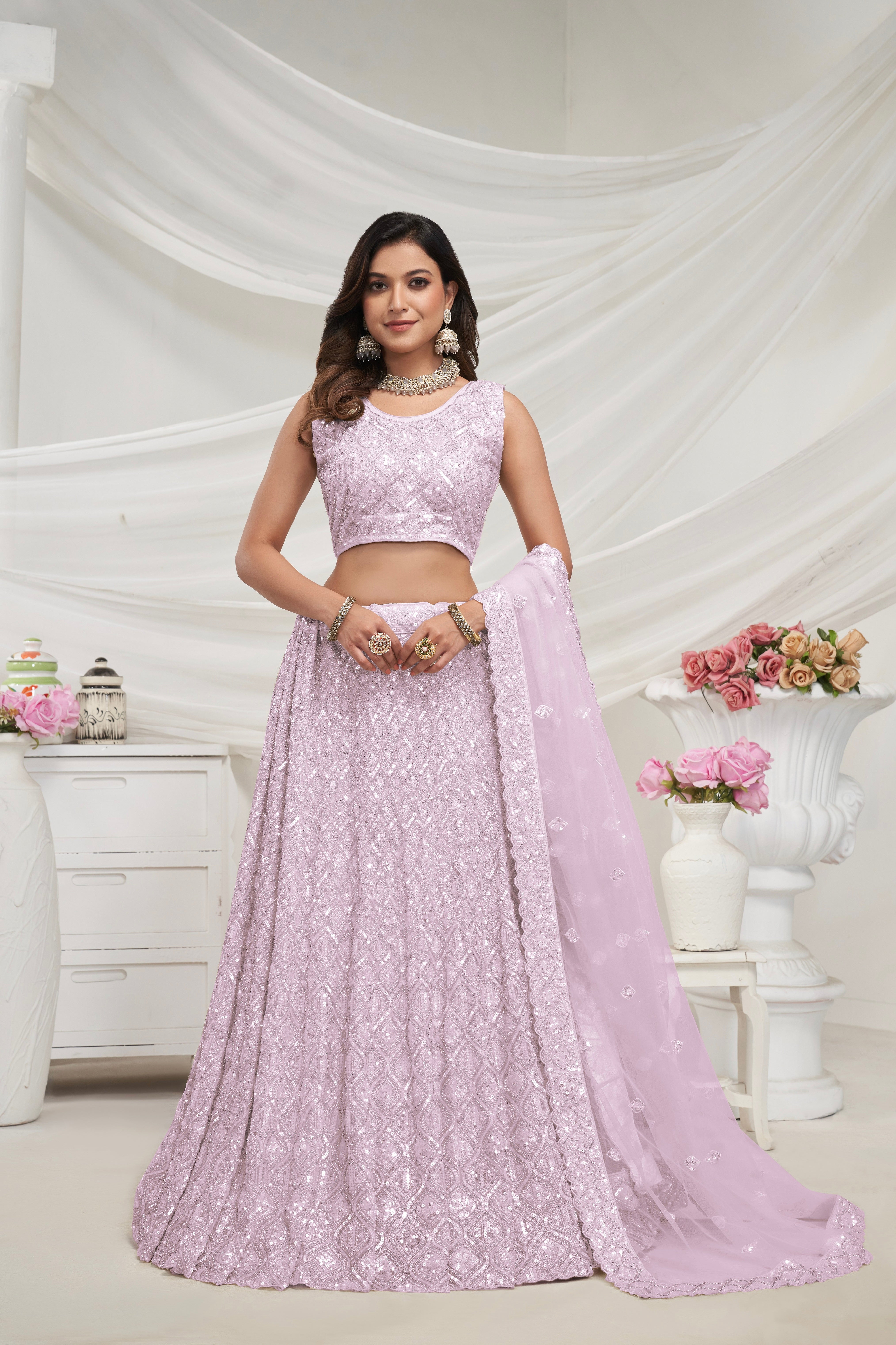 Elegant Mauve Soft Net Lehenga Choli with Diamond Sequin Work