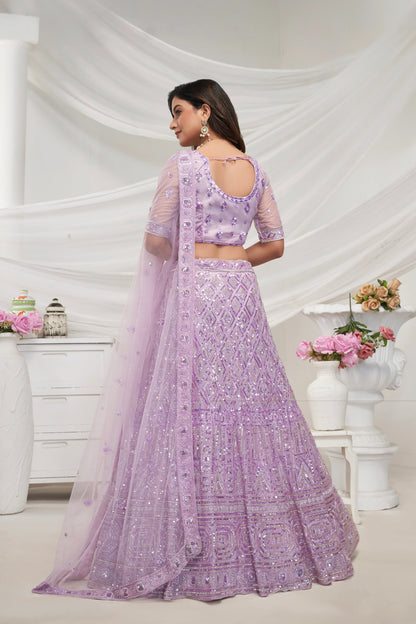 Elegant Mauve Soft Net Lehenga Choli with Pearl &amp; Diamond Sequin Work