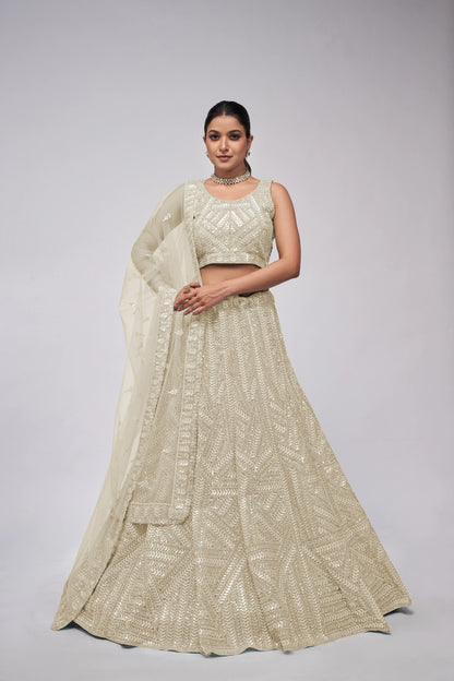 Elegant Ivory Lehenga with Sequins Work and Matching Dupatta
