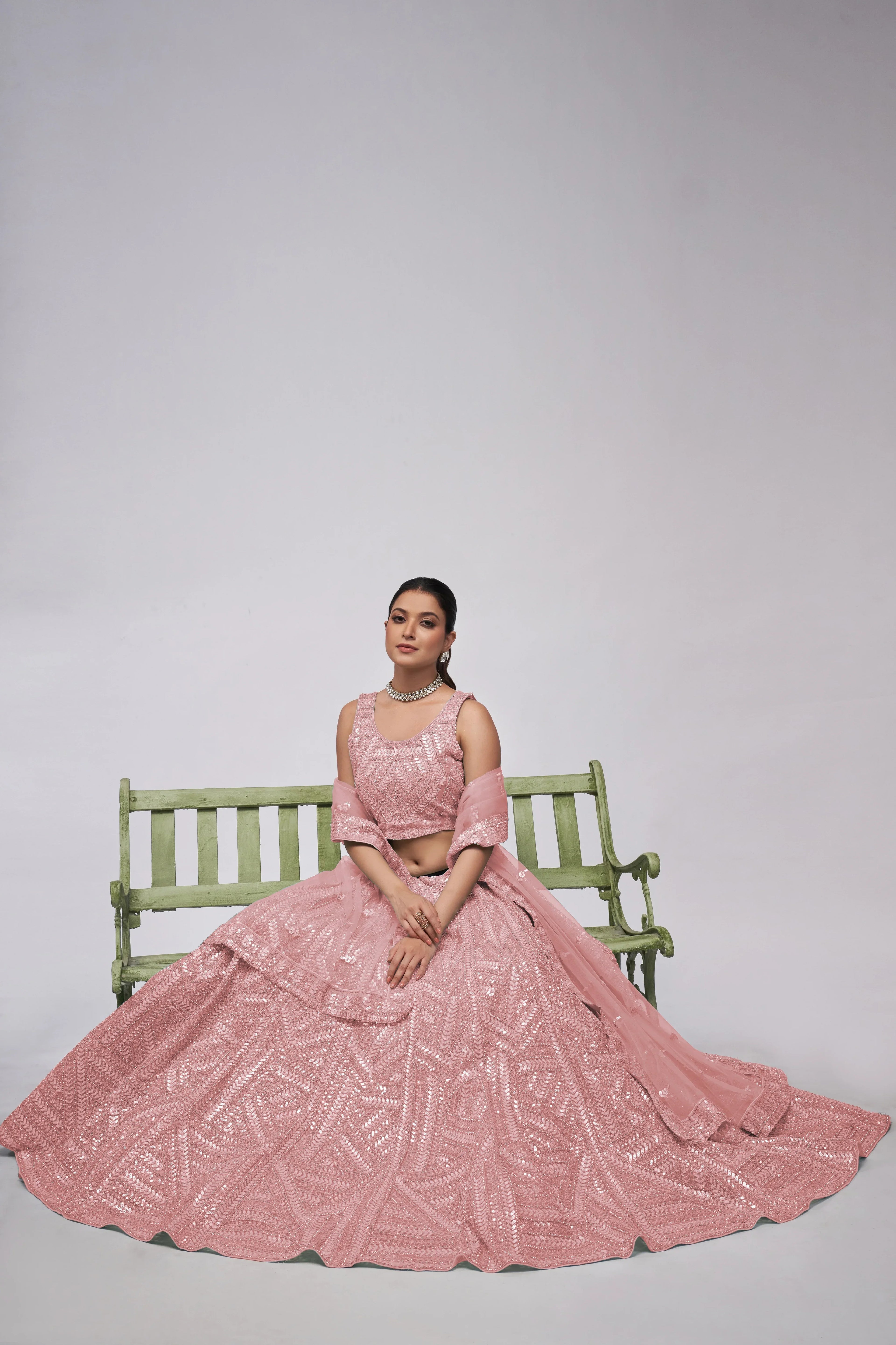 Elegant Pink Lehenga with Vertical Sequins Work