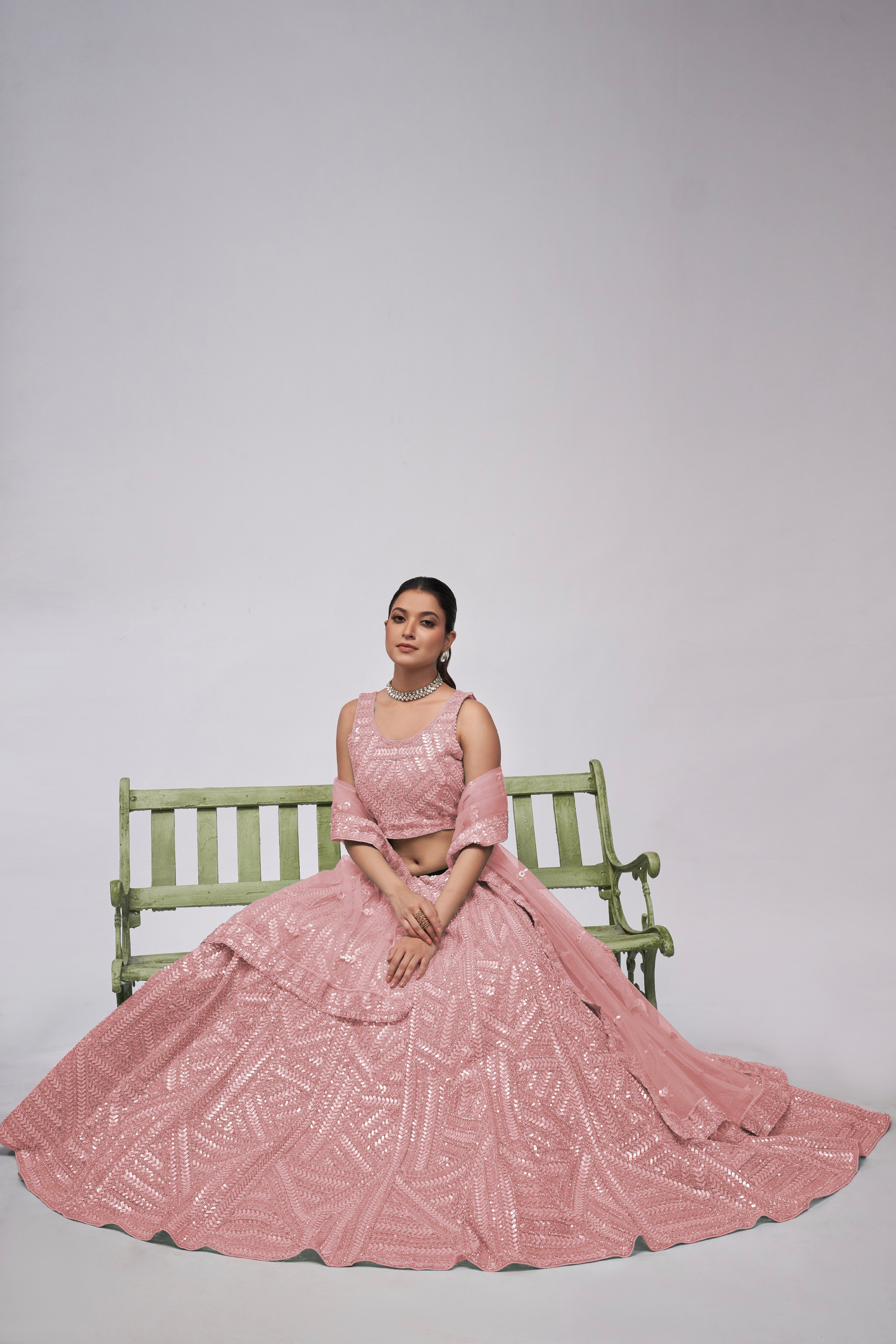 Elegant Pink Lehenga with Vertical Sequins Work