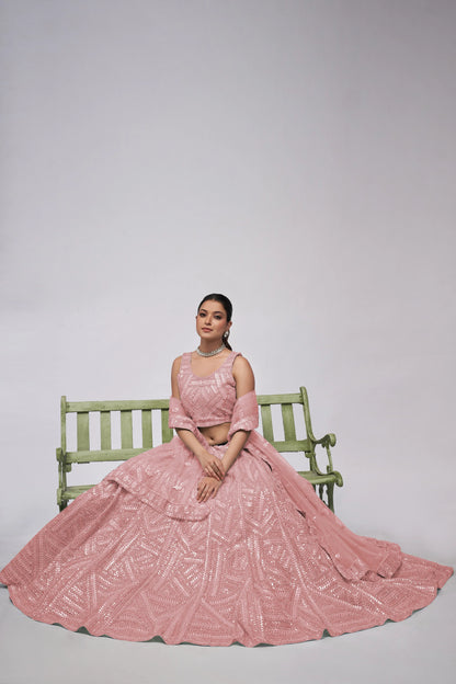 Elegant Pink Lehenga with Vertical Sequins Work