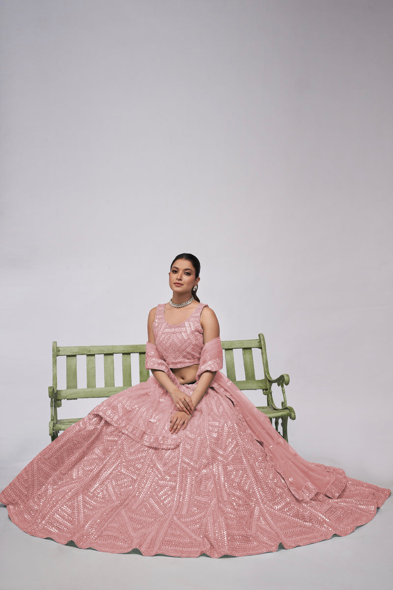 Elegant Pink Lehenga with Vertical Sequins Work