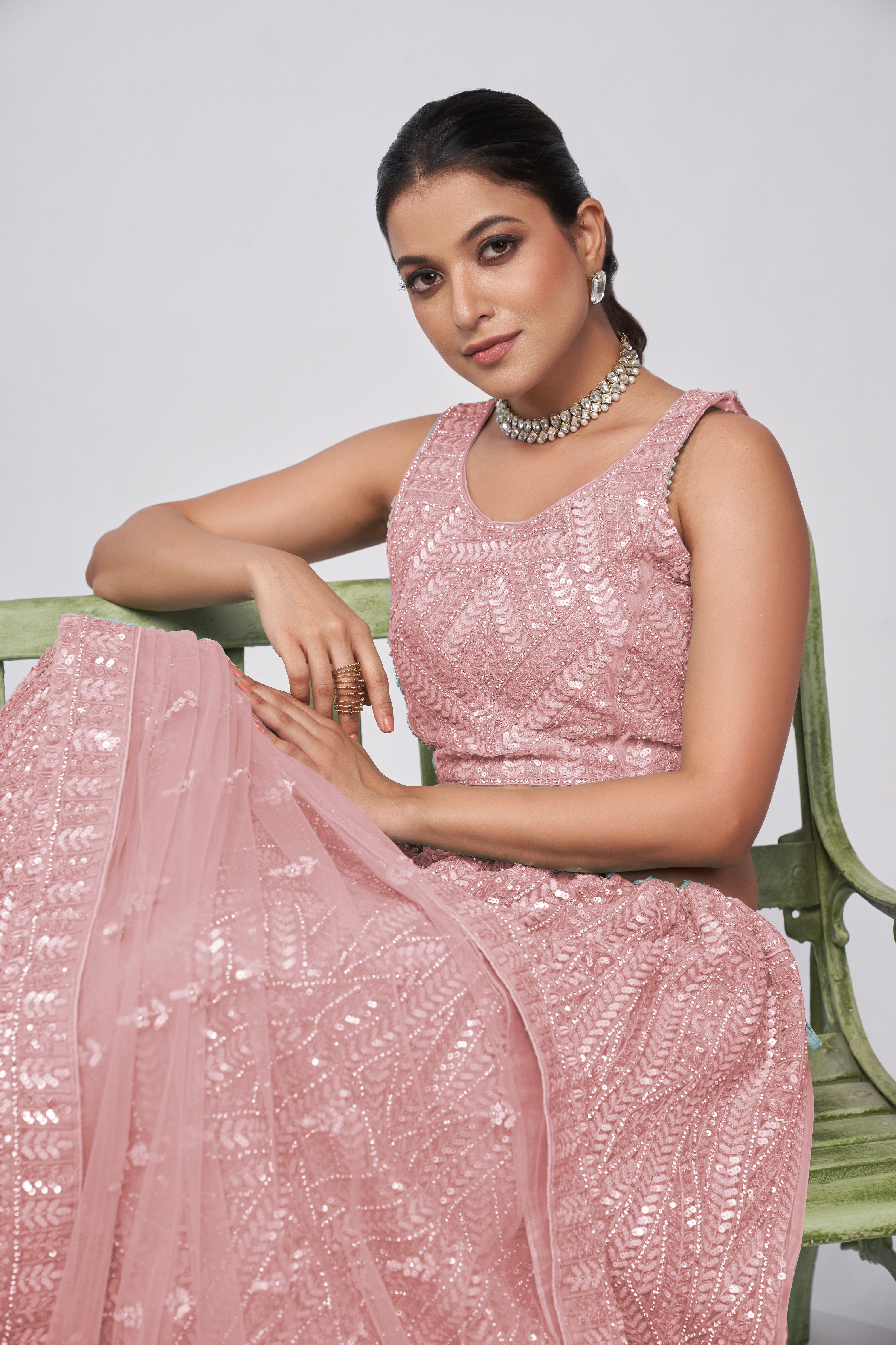 Elegant Pink Lehenga with Vertical Sequins Work