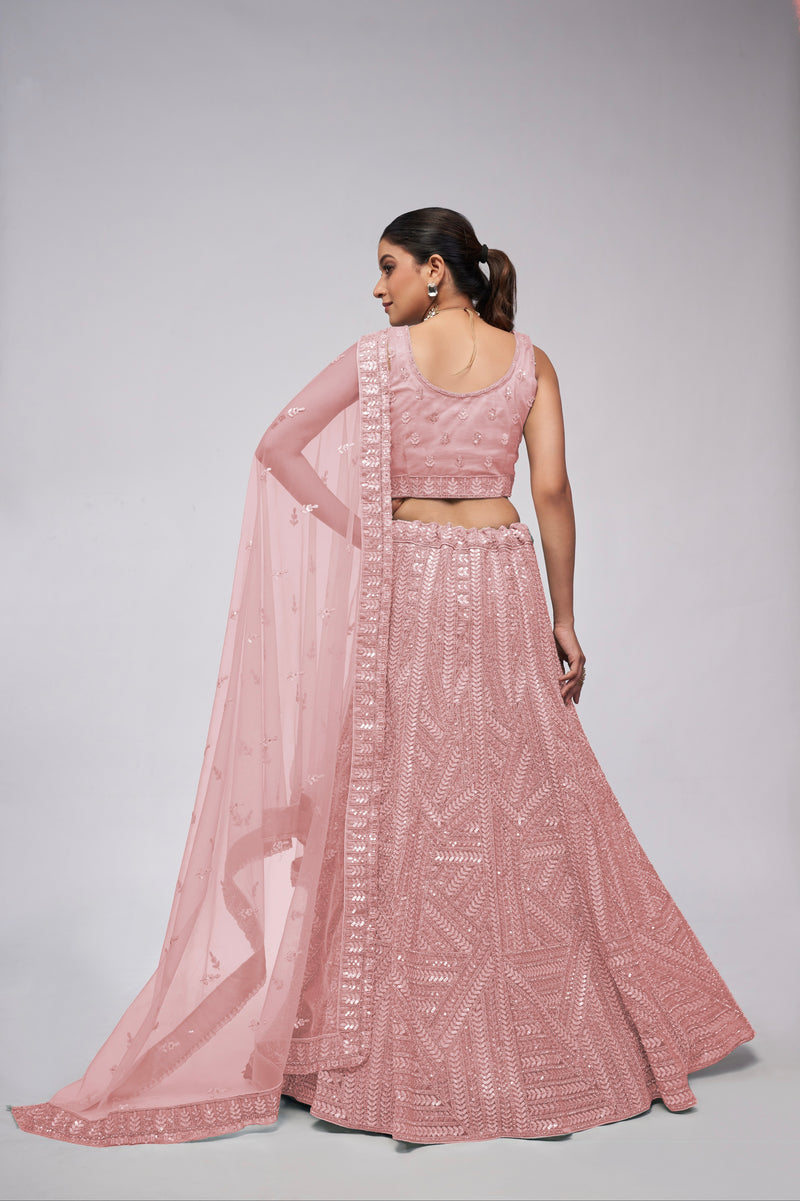 Elegant Pink Lehenga with Vertical Sequins Work