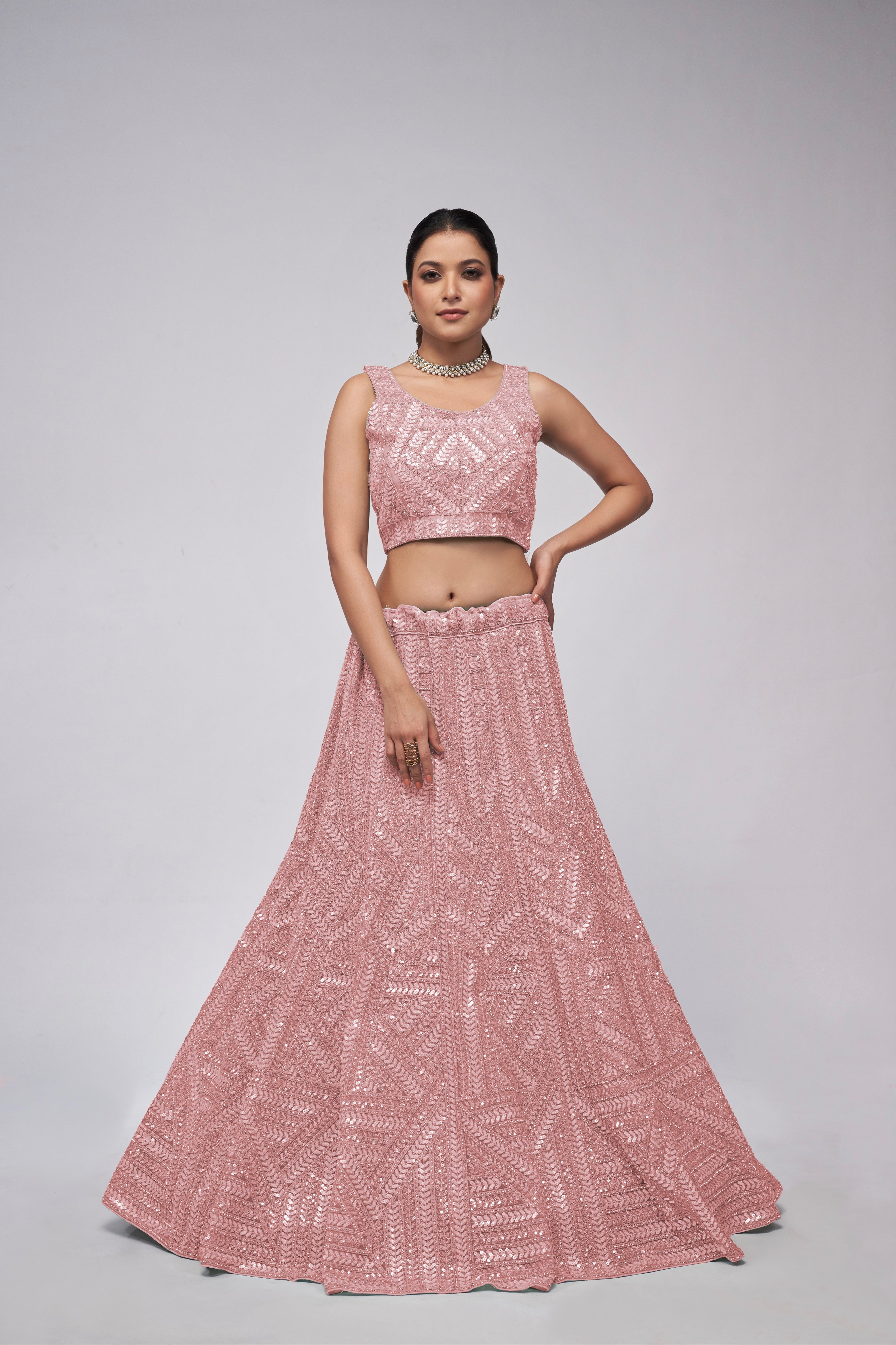 Elegant Pink Lehenga with Vertical Sequins Work