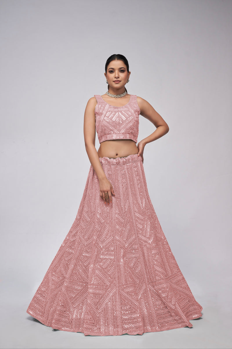 Elegant Pink Lehenga with Vertical Sequins Work