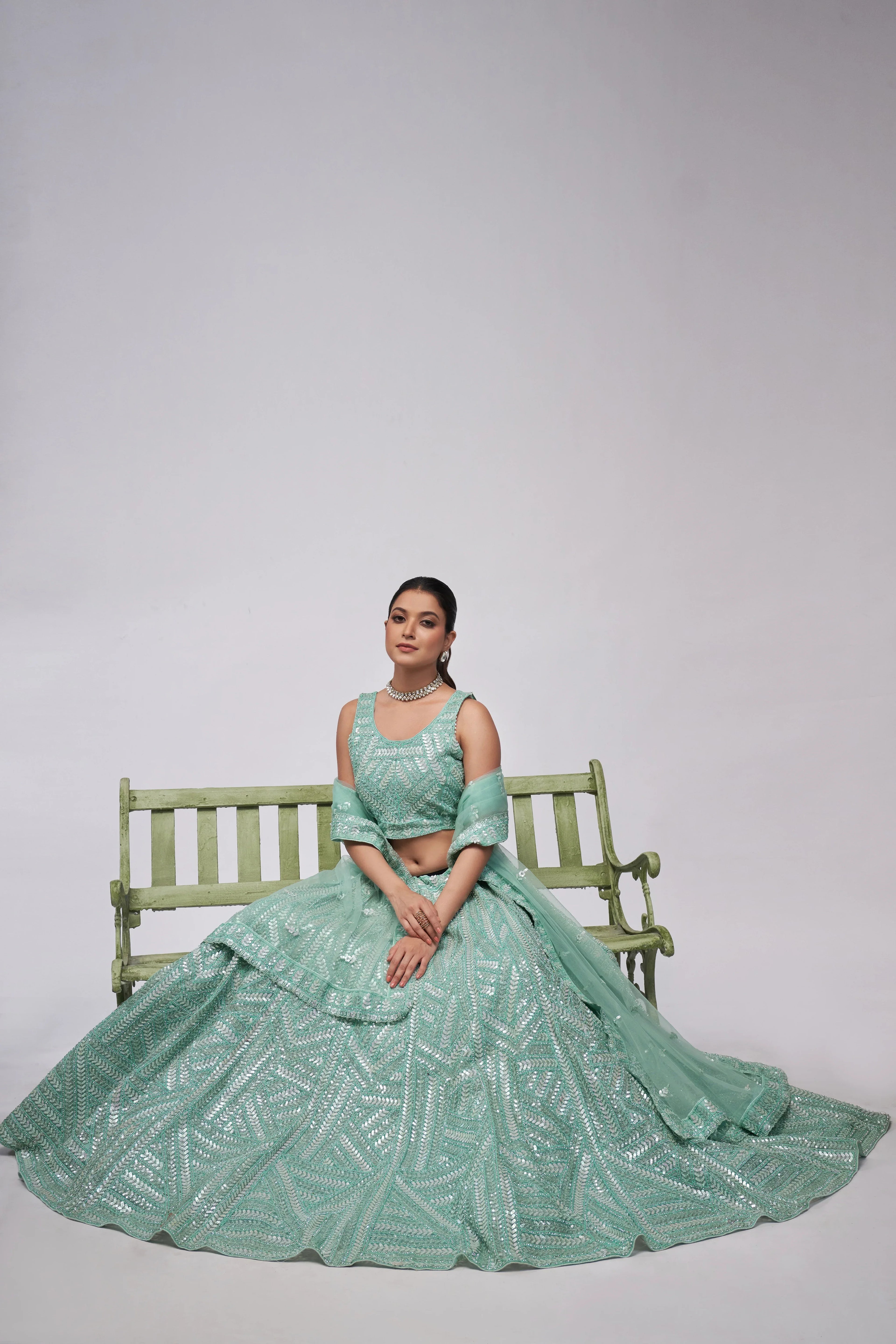 Elegant Sky Blue Sequins Work Lehenga Set