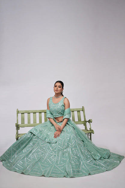 Elegant Sky Blue Sequins Work Lehenga Set