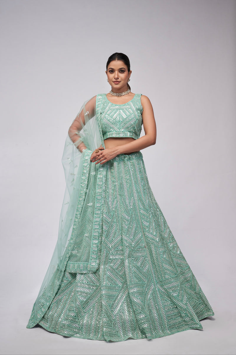 Elegant Sky Blue Sequins Work Lehenga Set