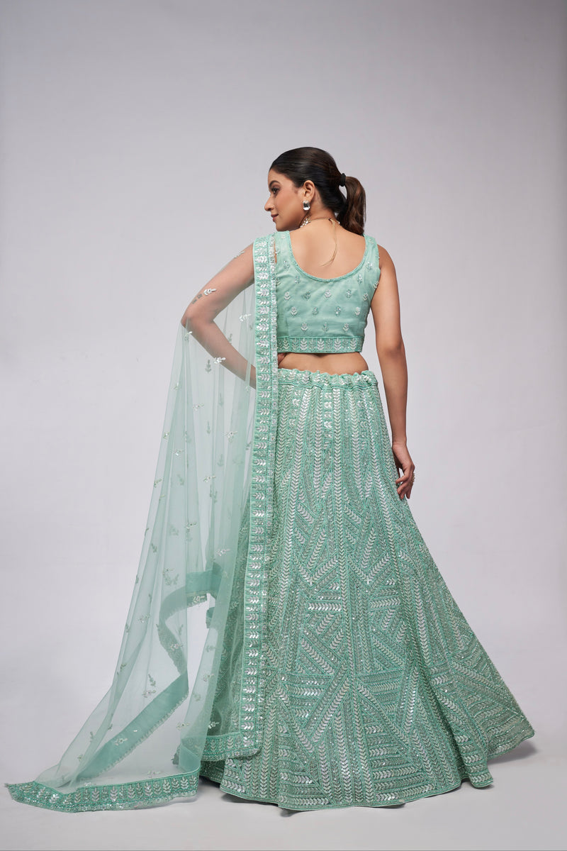 Elegant Sky Blue Sequins Work Lehenga Set