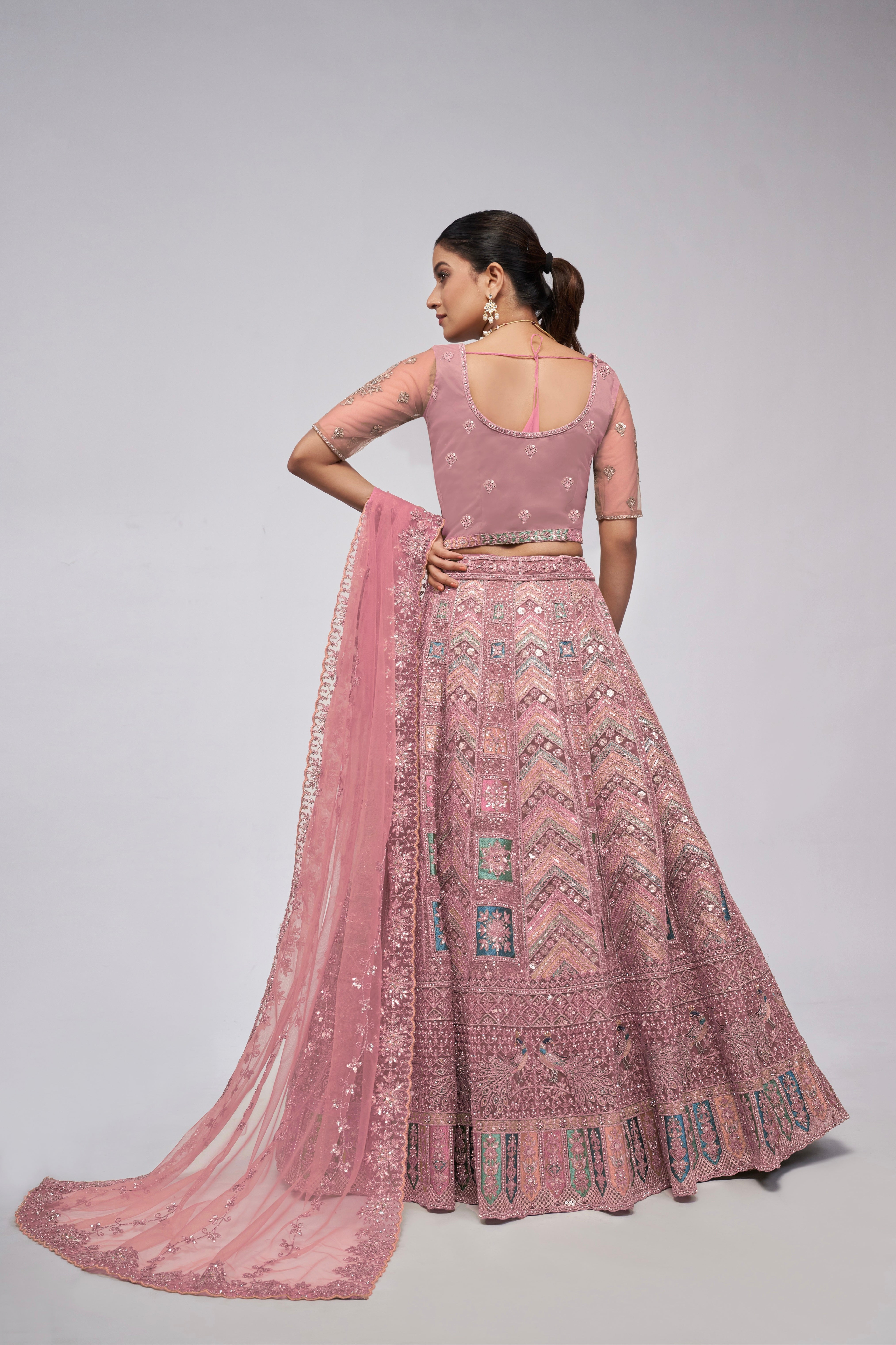 Elegant Dusty Mauve Bridal Lehenga Set
