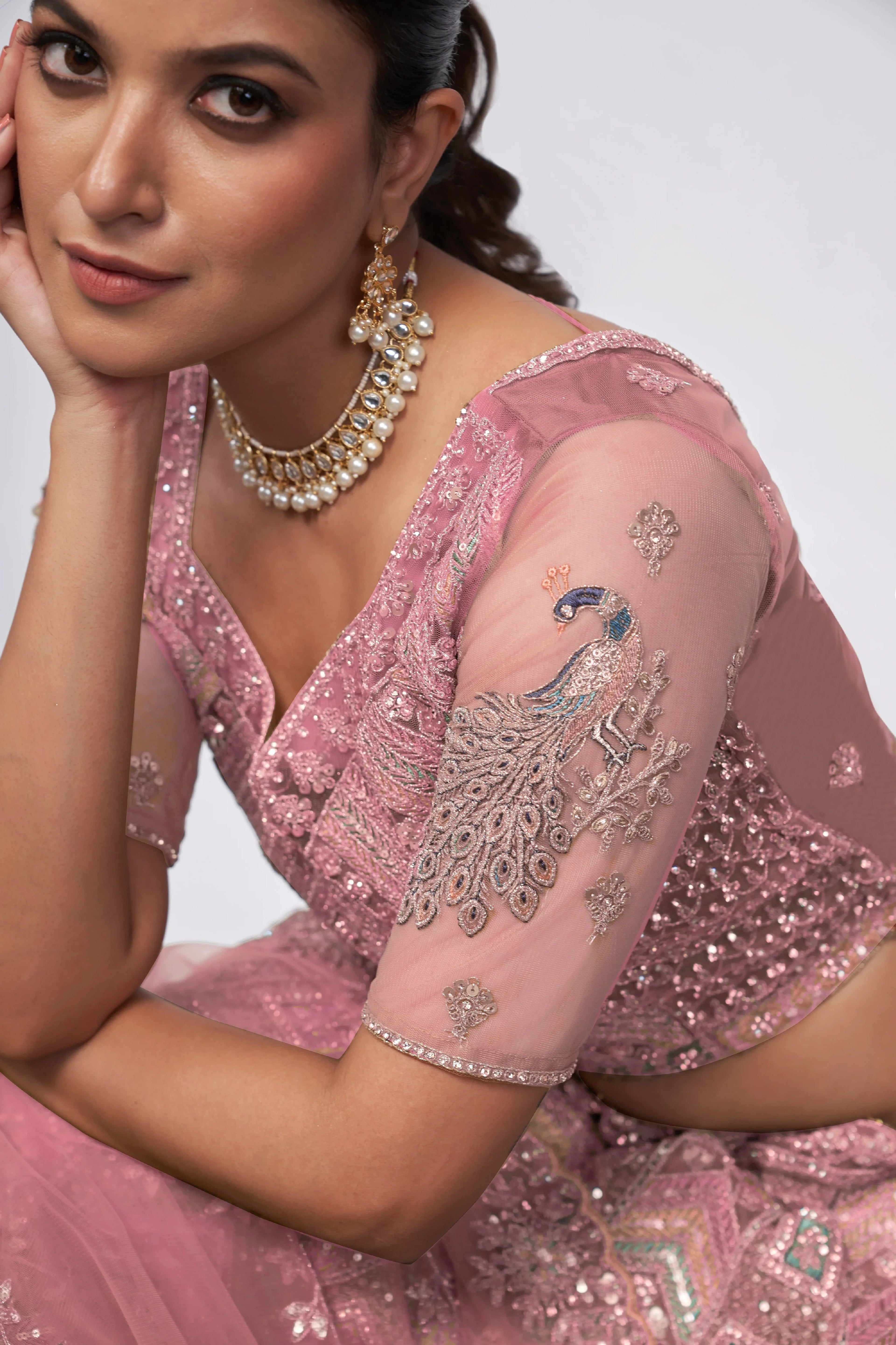Elegant Dusty Mauve Bridal Lehenga Set