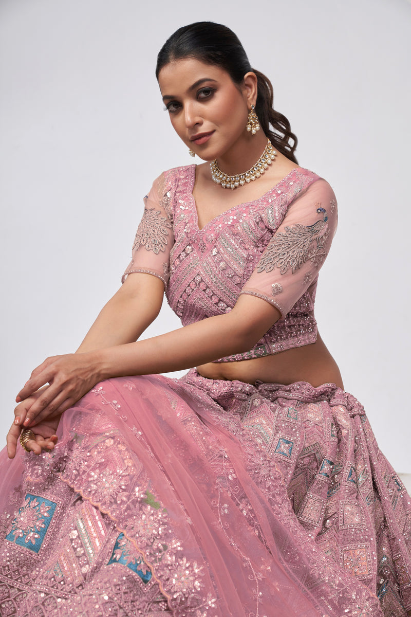 Elegant Dusty Mauve Bridal Lehenga Set