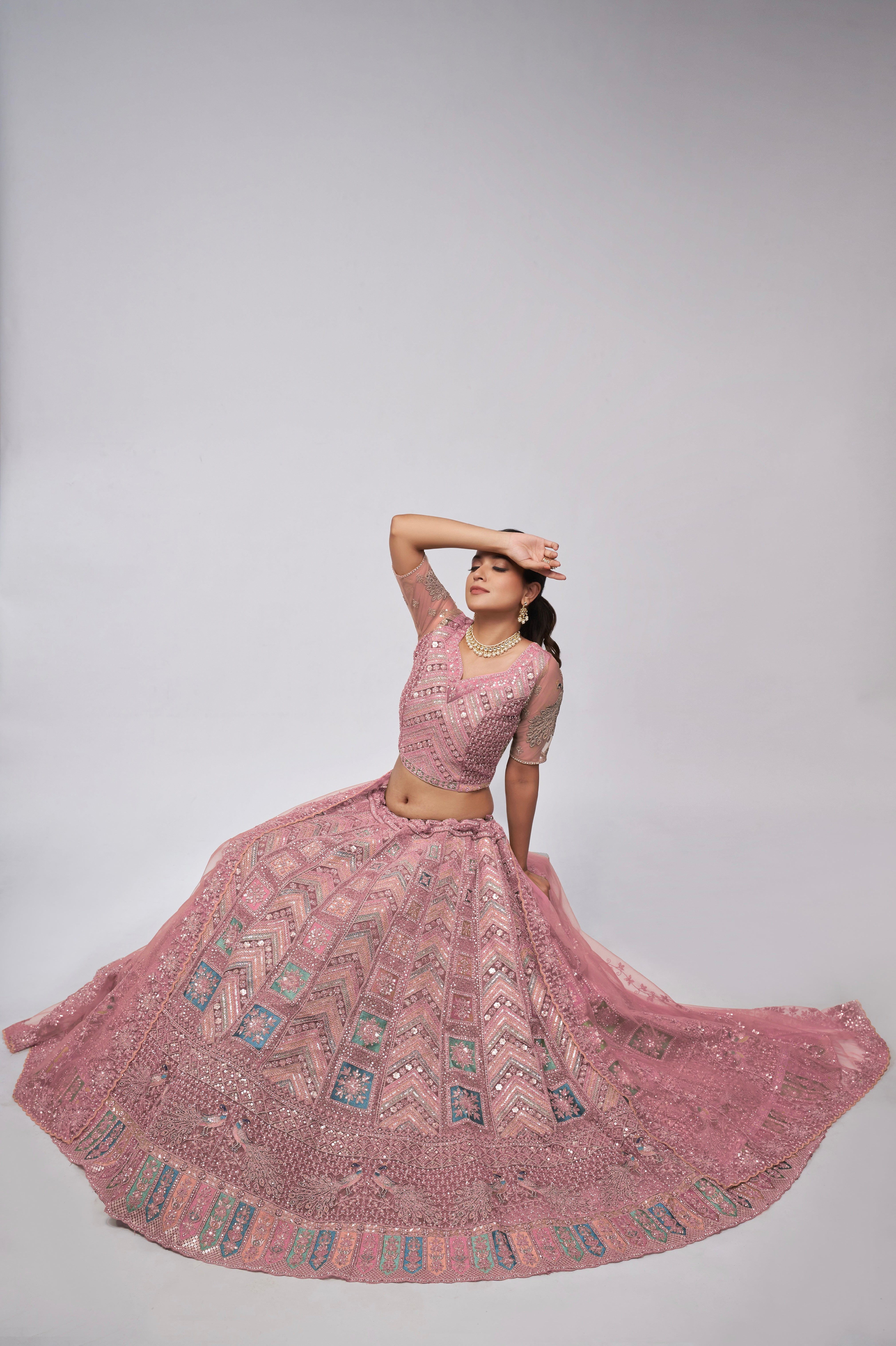 Elegant Dusty Mauve Bridal Lehenga Set