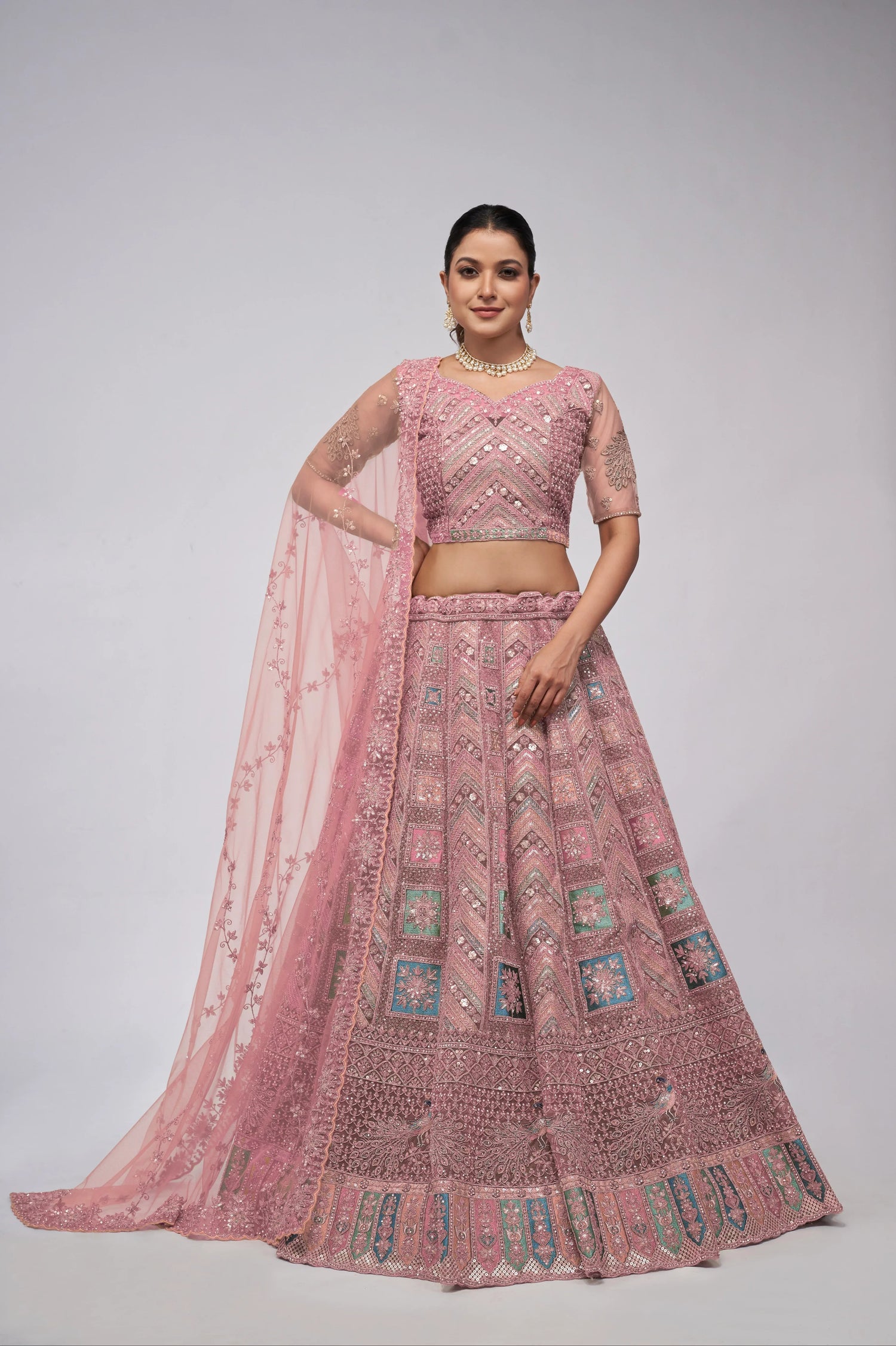 Elegant Dusty Mauve Bridal Lehenga Set