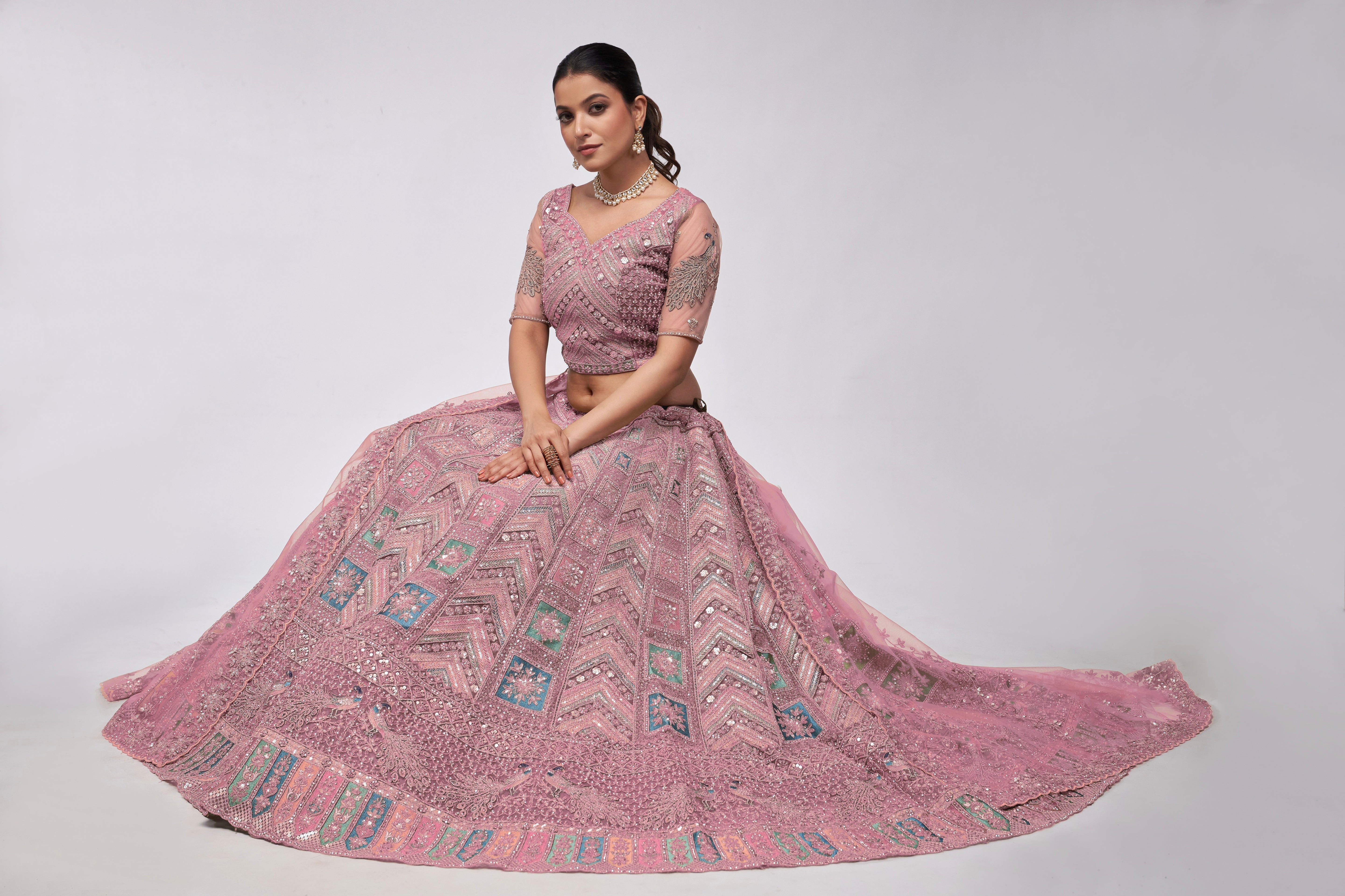 Elegant Dusty Mauve Bridal Lehenga Set