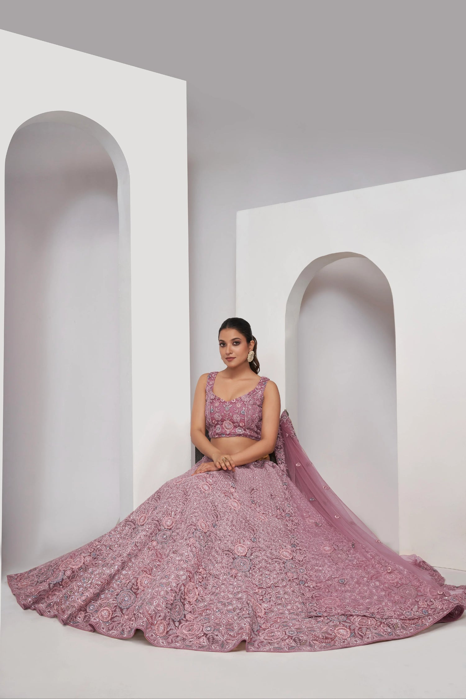 Mauve Bridal Lehenga with Zari Embroidery &amp; Sequin Work