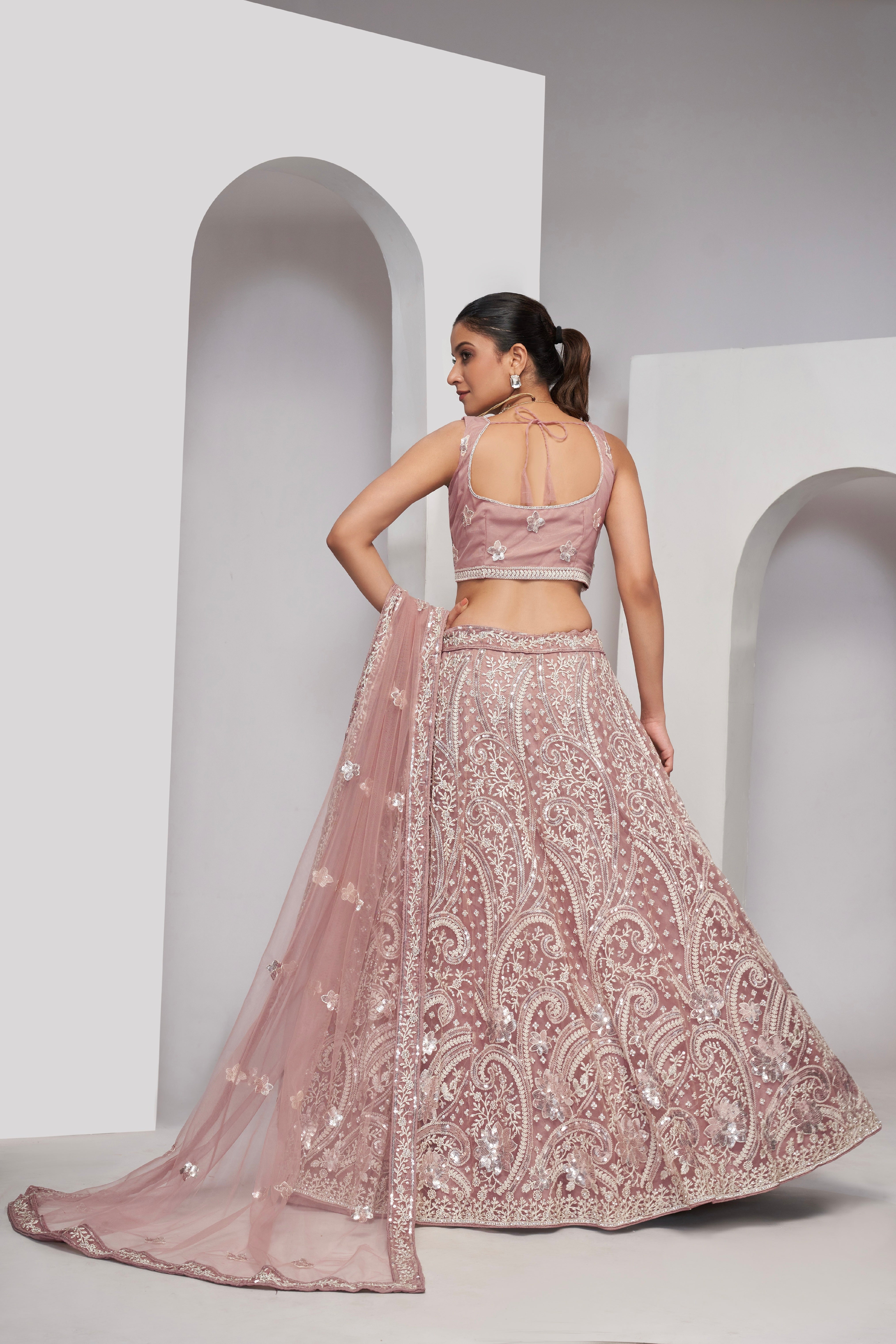 Chiku Paisley Patterned Lehenga with Sequins & Thread Work