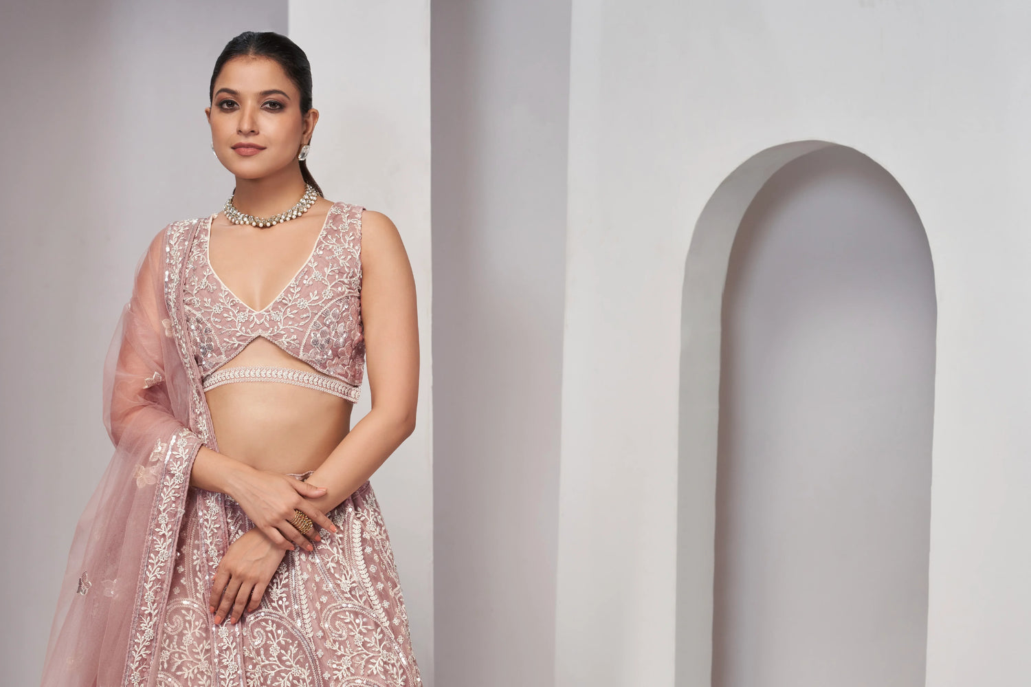 Chiku Paisley Patterned Lehenga with Sequins &amp; Thread Work