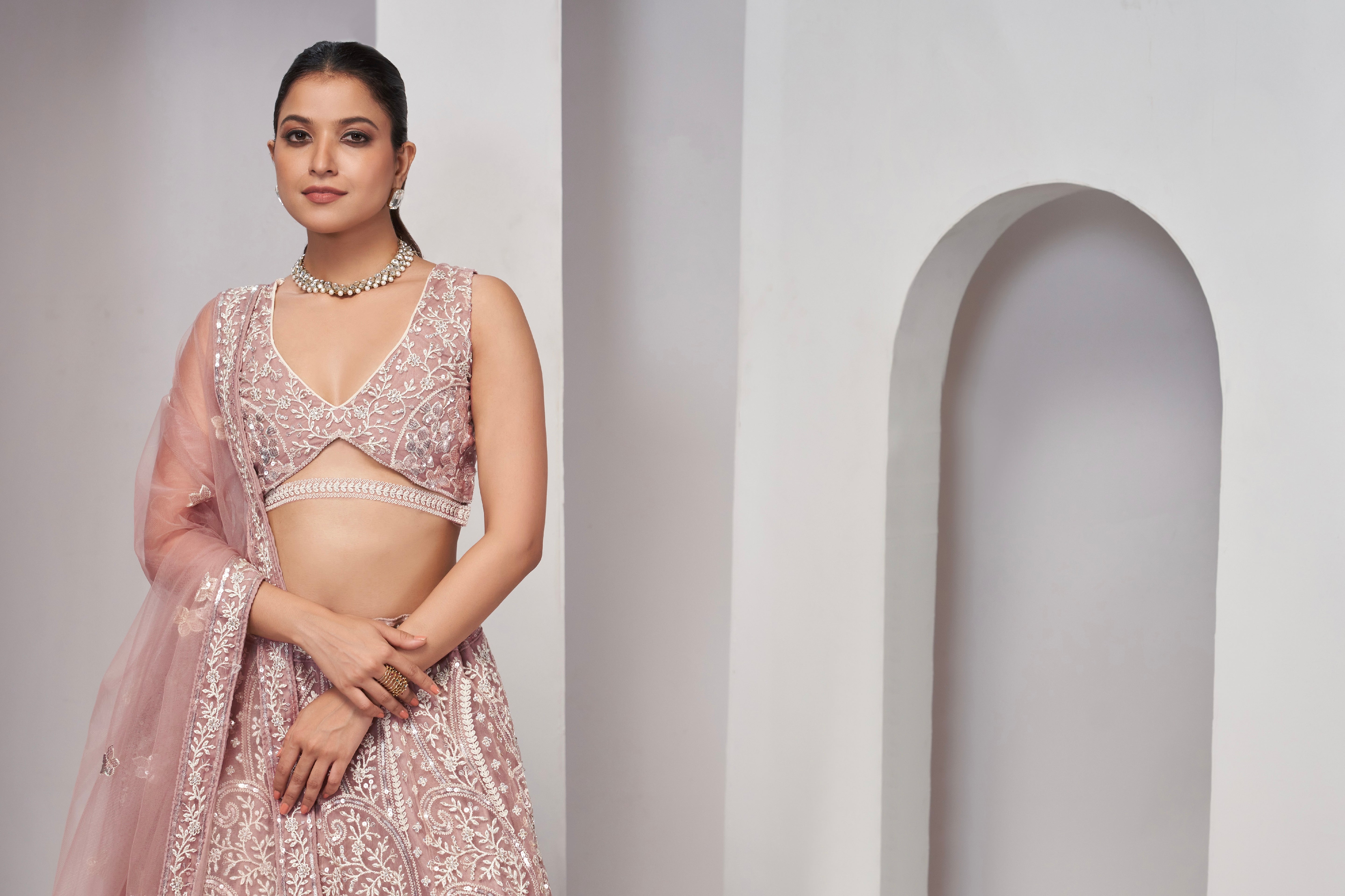 Chiku Paisley Patterned Lehenga with Sequins & Thread Work