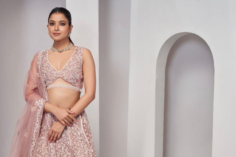 Chiku Paisley Patterned Lehenga with Sequins & Thread Work