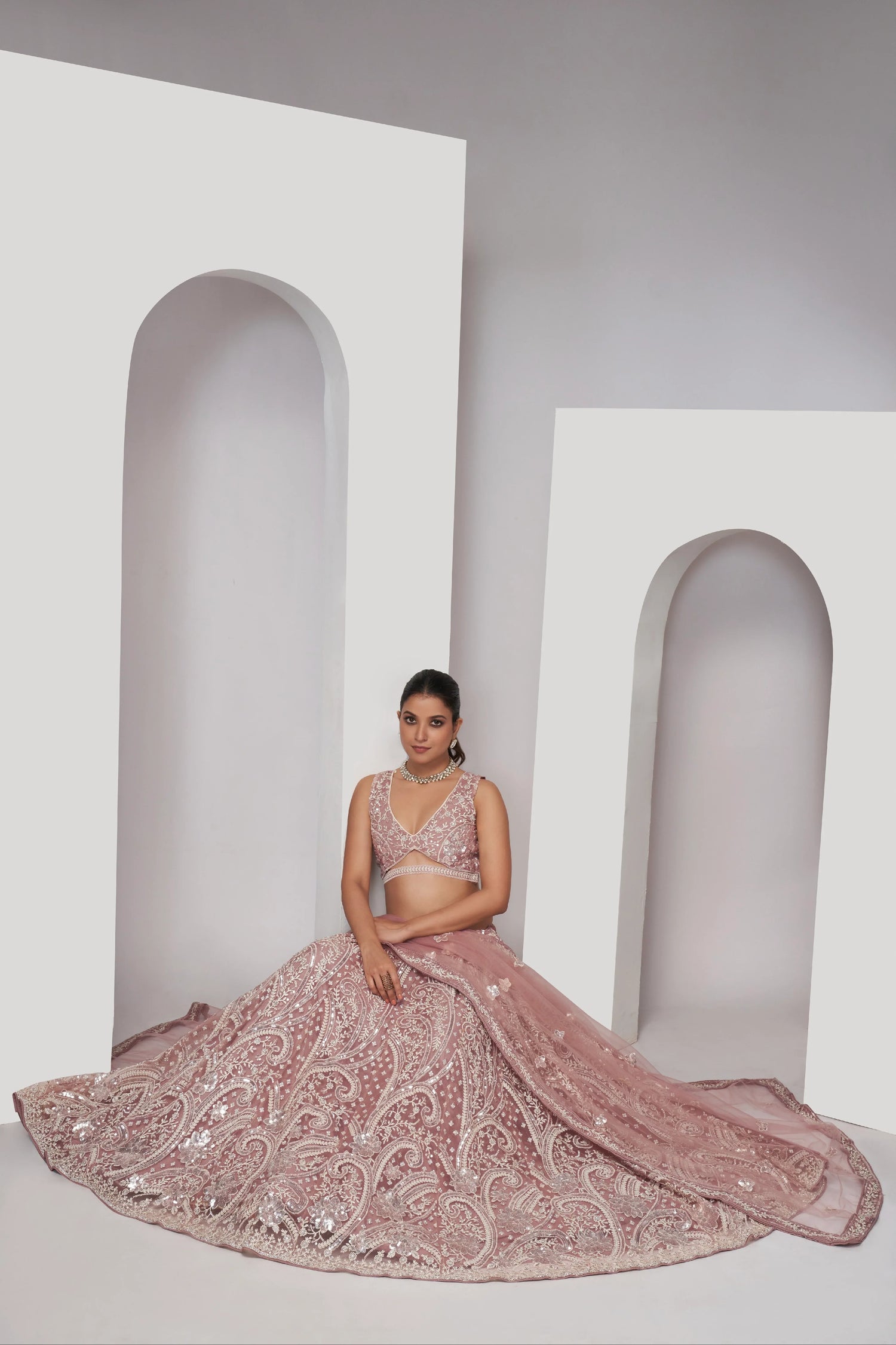 Chiku Paisley Patterned Lehenga with Sequins &amp; Thread Work