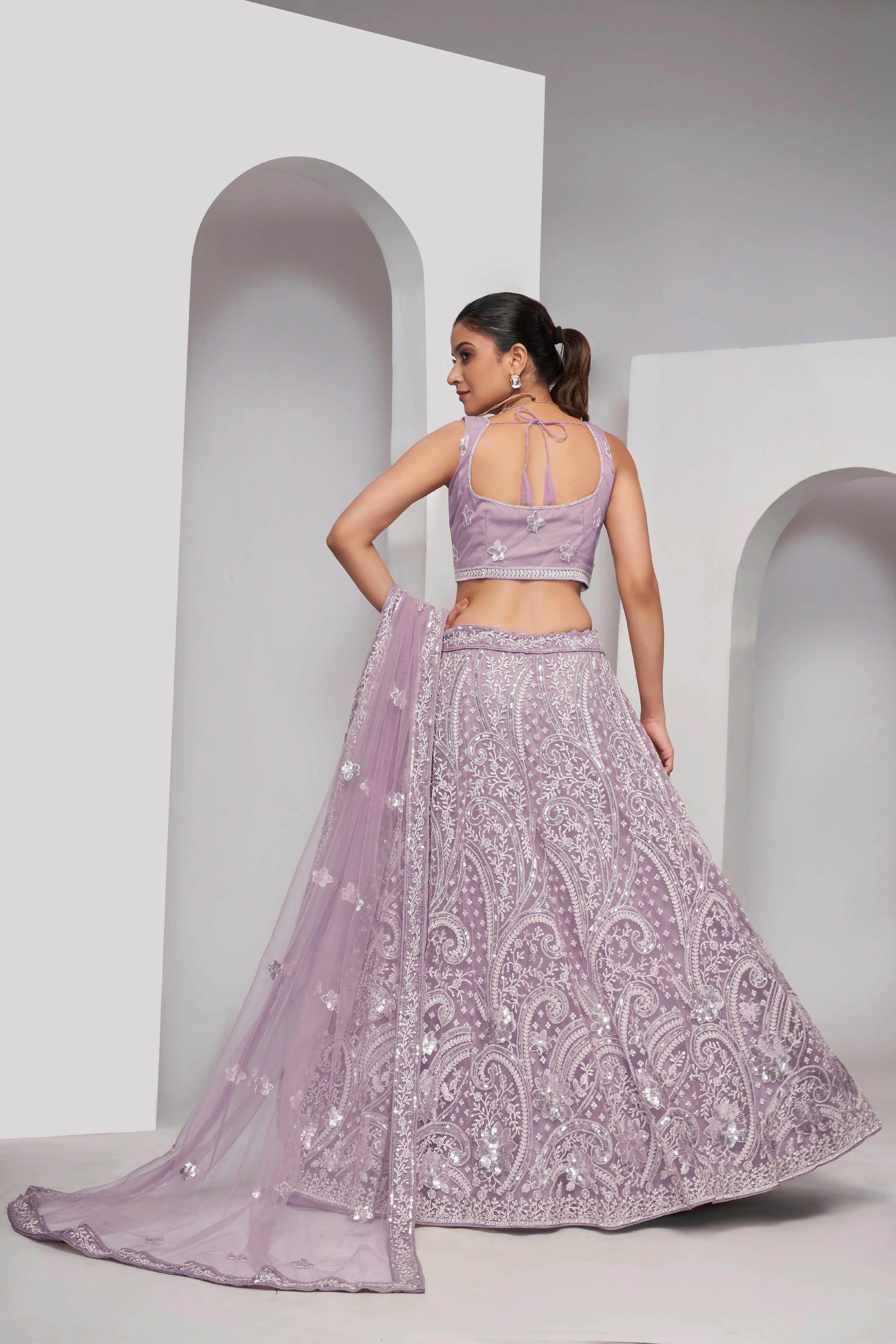 Mauve Paisley Patterned Lehenga with Sequins &amp; Thread Work