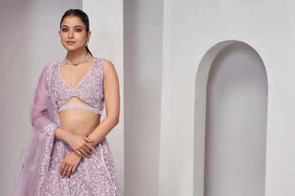 Mauve Paisley Patterned Lehenga with Sequins &amp; Thread Work