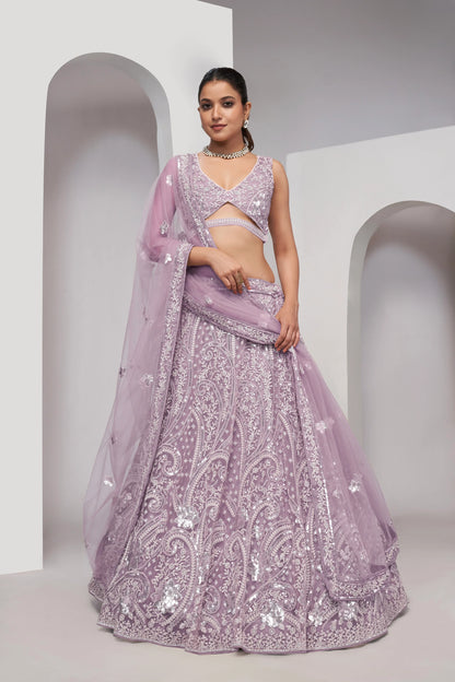Mauve Paisley Patterned Lehenga with Sequins &amp; Thread Work