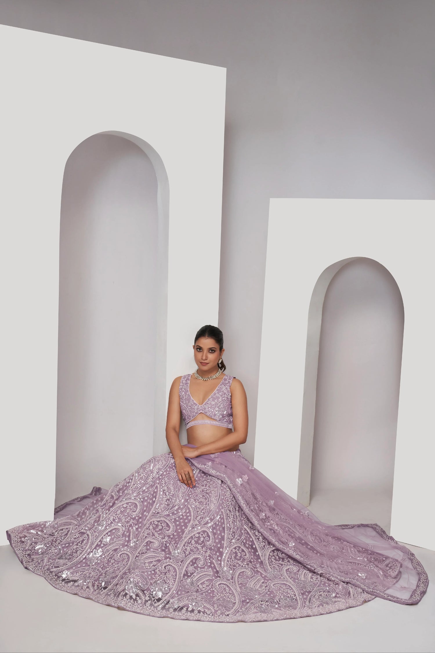 Mauve Paisley Patterned Lehenga with Sequins &amp; Thread Work