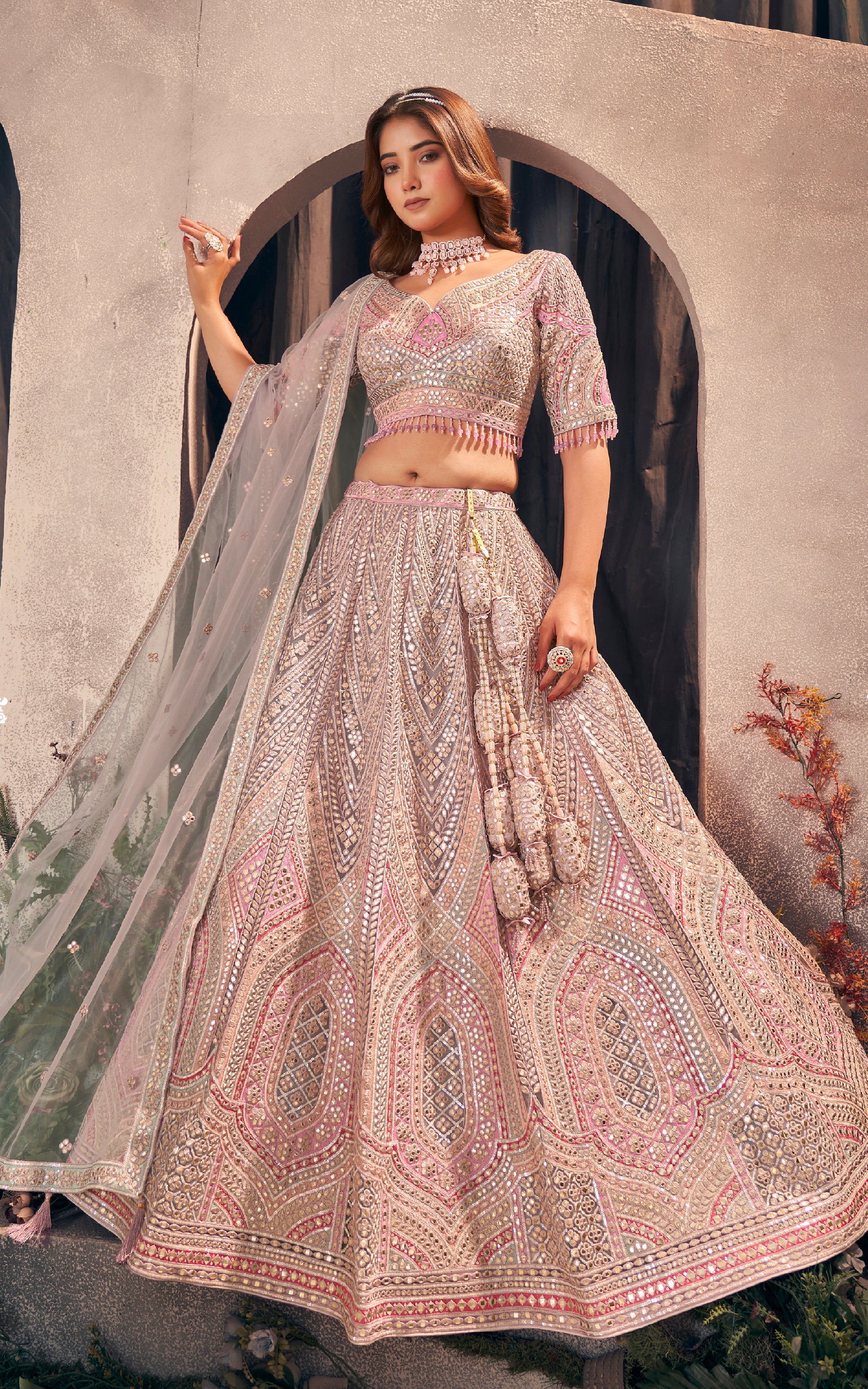 Designer Bridal Lehenga: Pink Gotapatti Hand Embroidery Collection