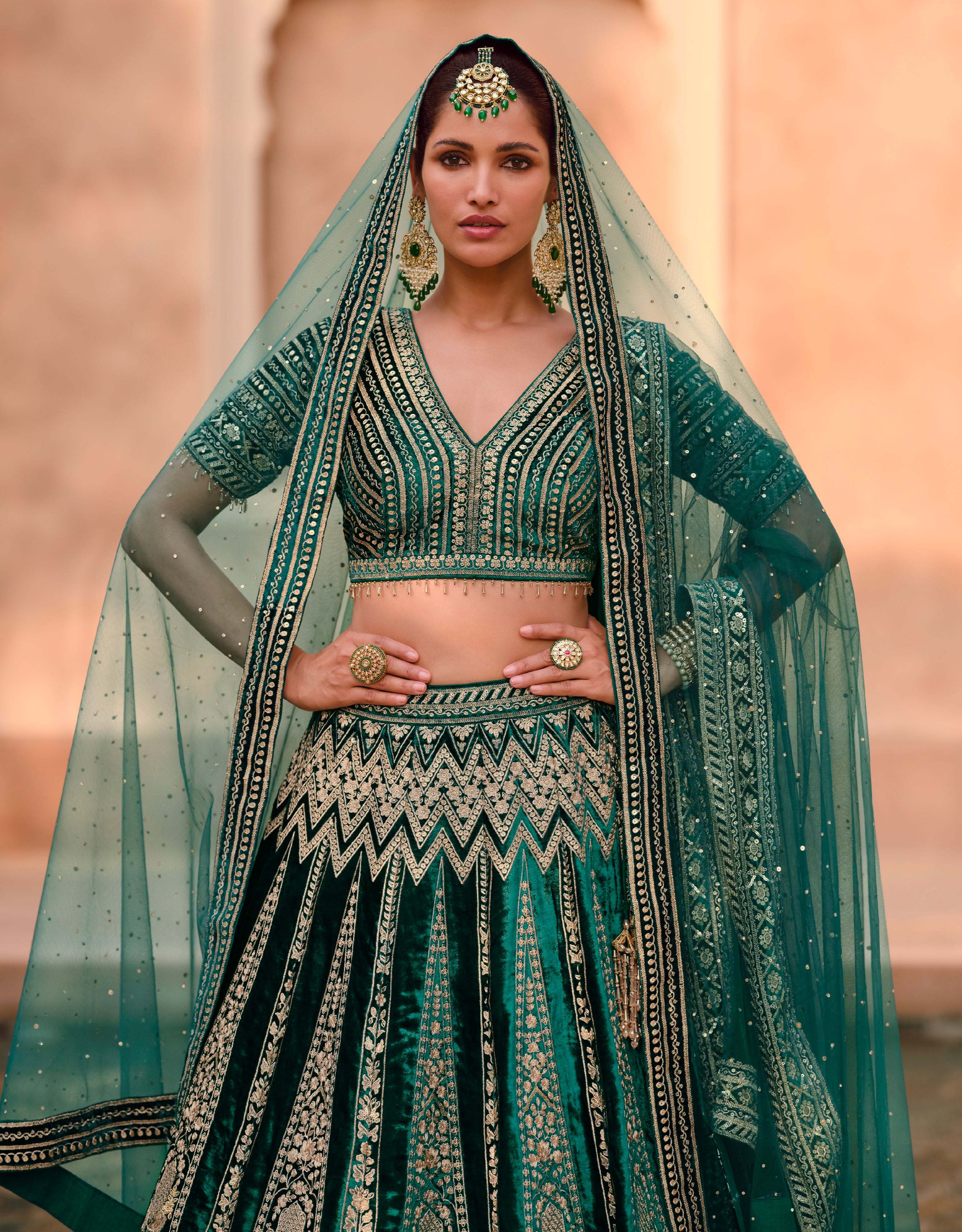 Teal green lehenga choli with handwork blouse and dupatta