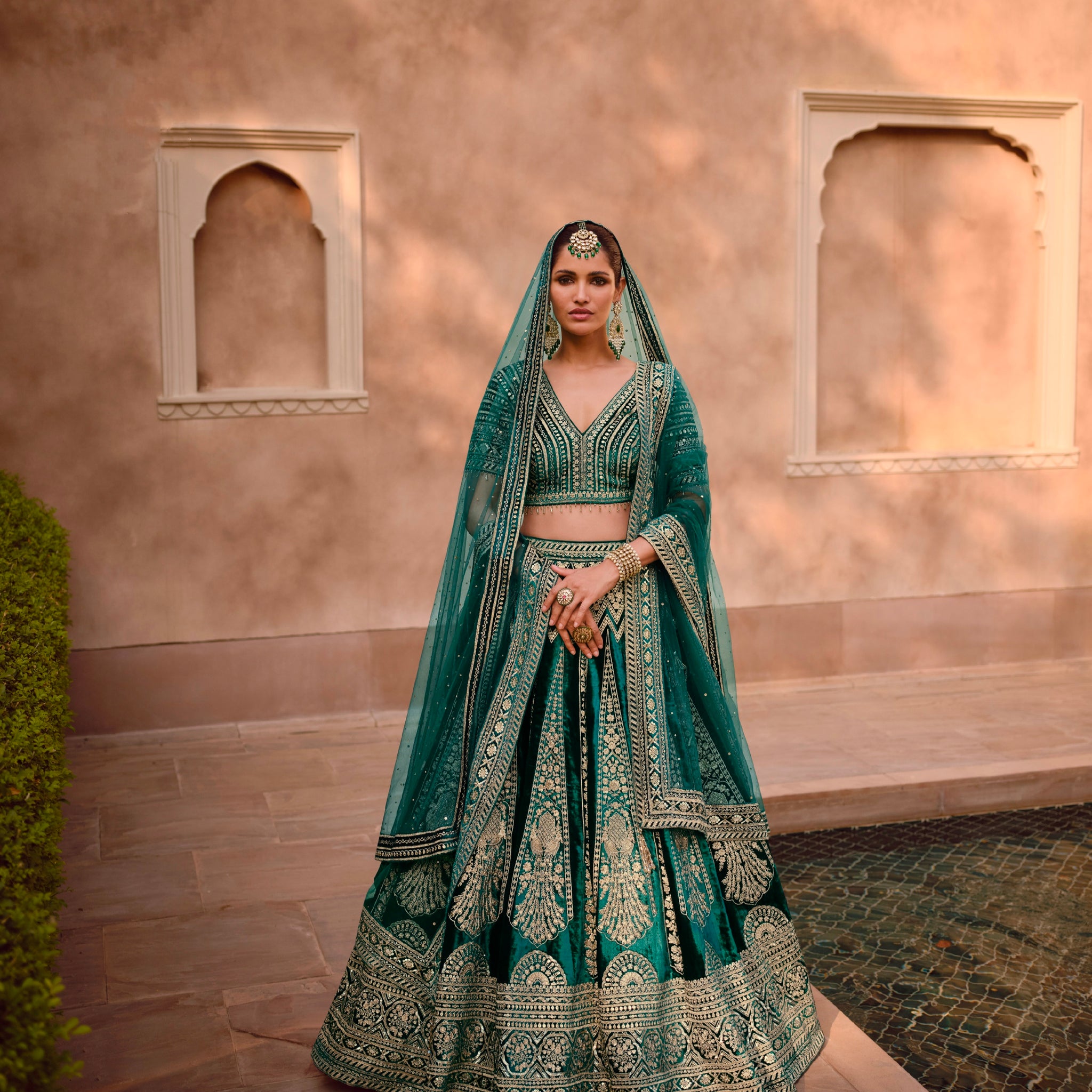 Teal green lehenga choli with handwork blouse and dupatta