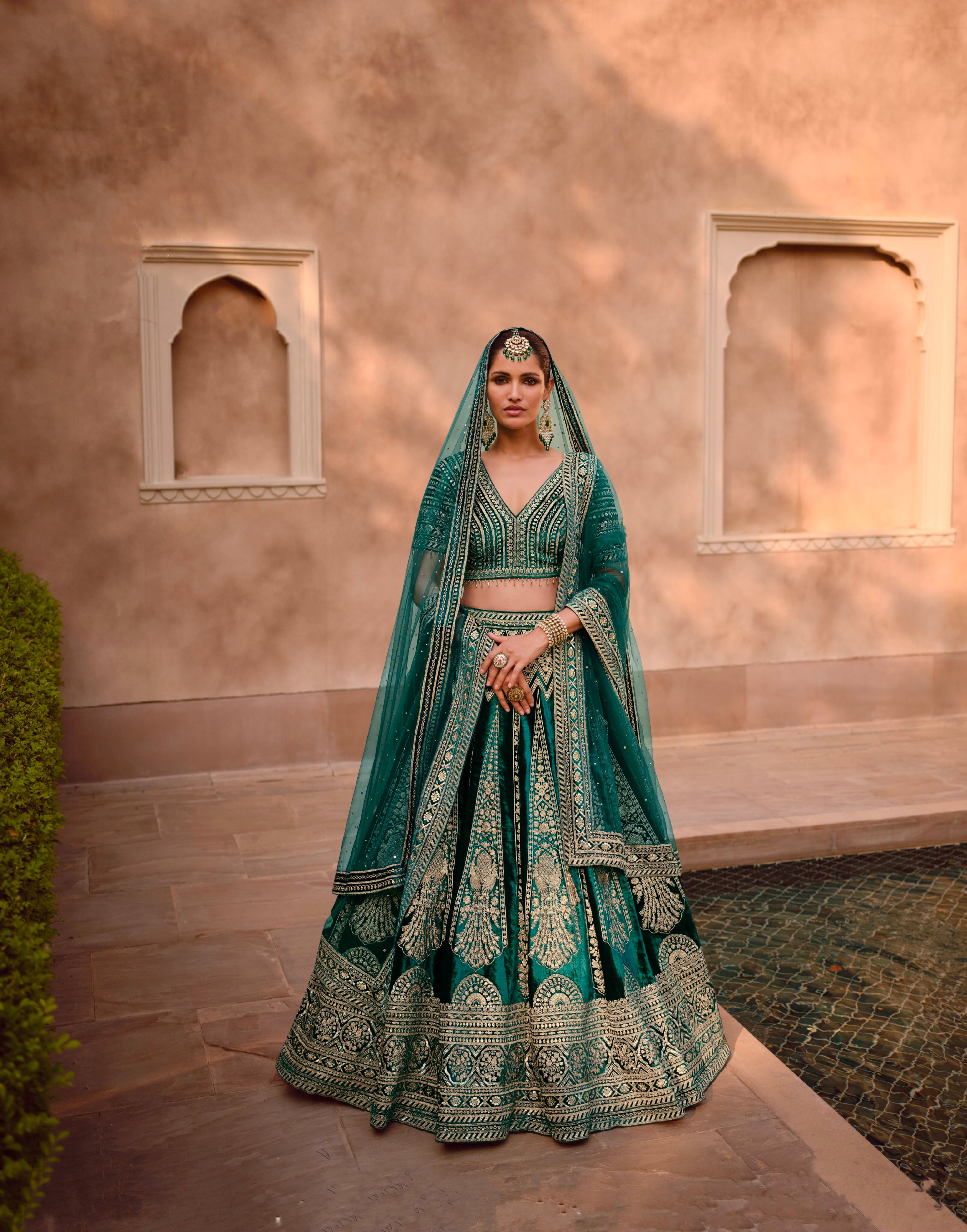 Teal green lehenga choli with handwork blouse and dupatta