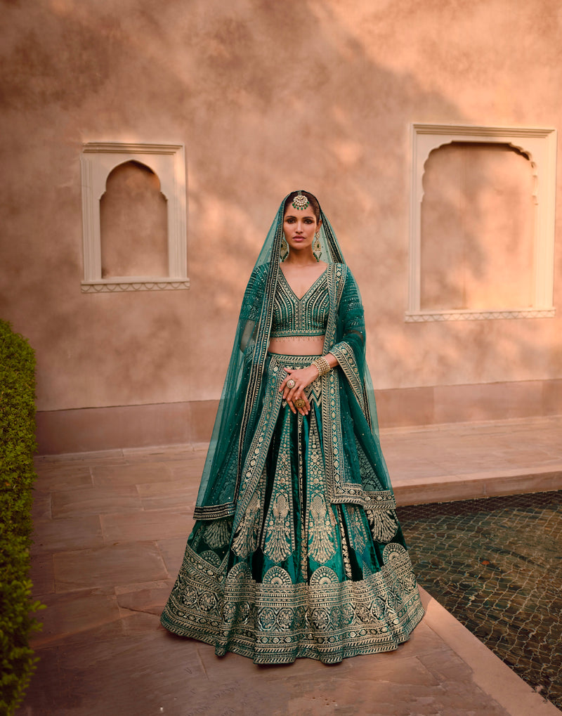 Teal green lehenga choli with handwork blouse and dupatta