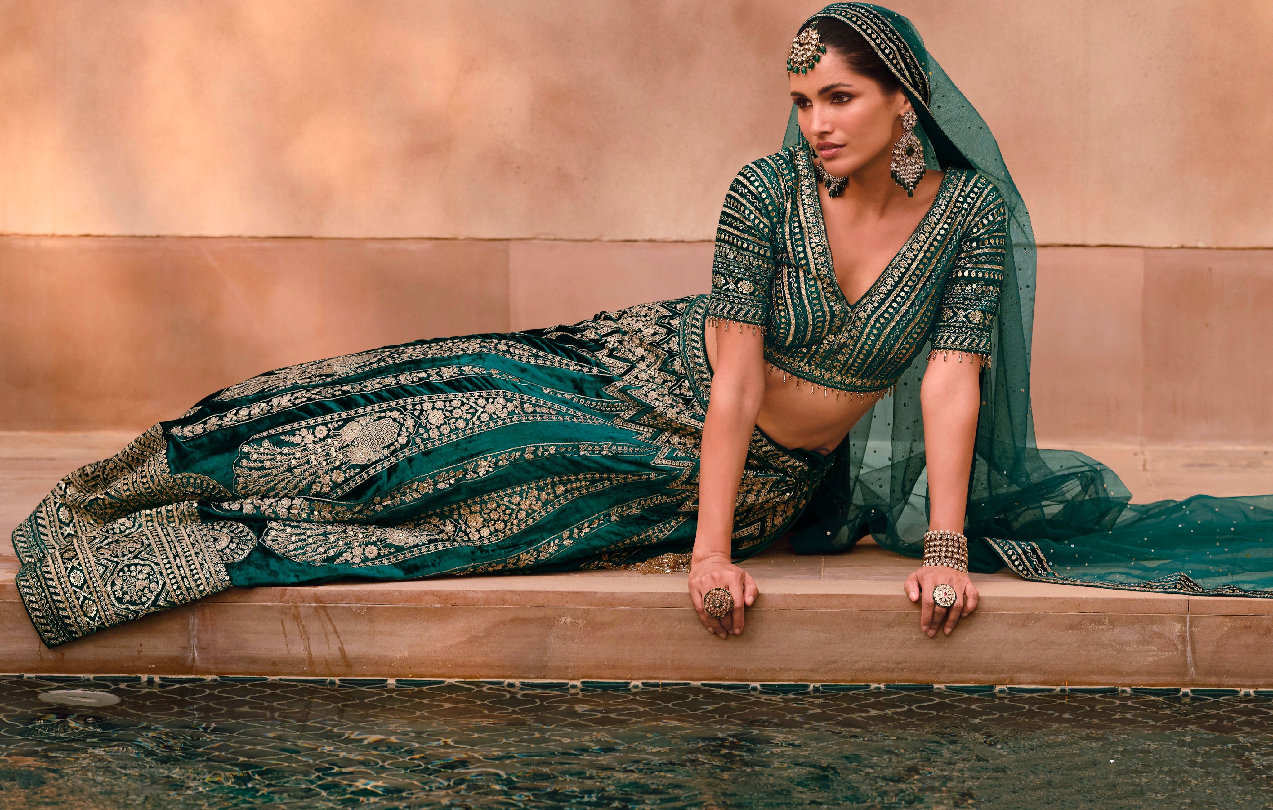Teal green lehenga choli with handwork blouse and dupatta