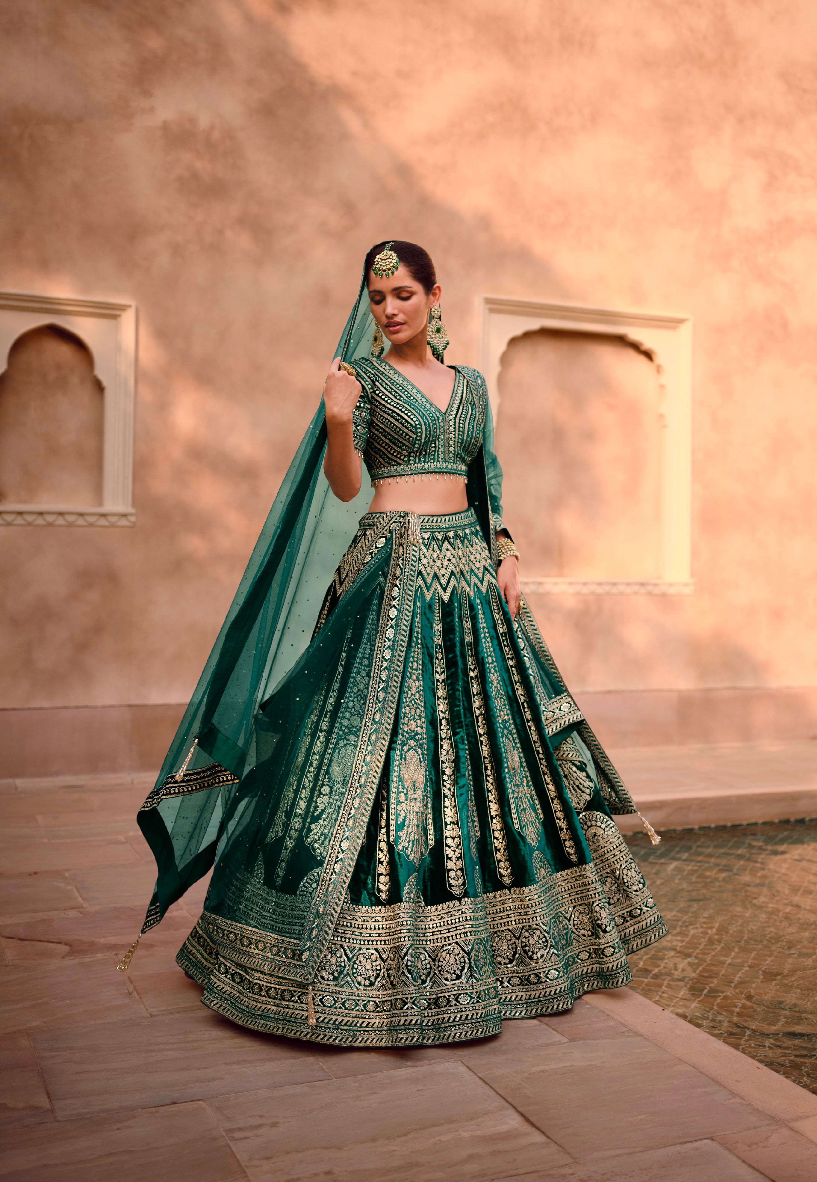 Teal green lehenga choli with handwork blouse and dupatta