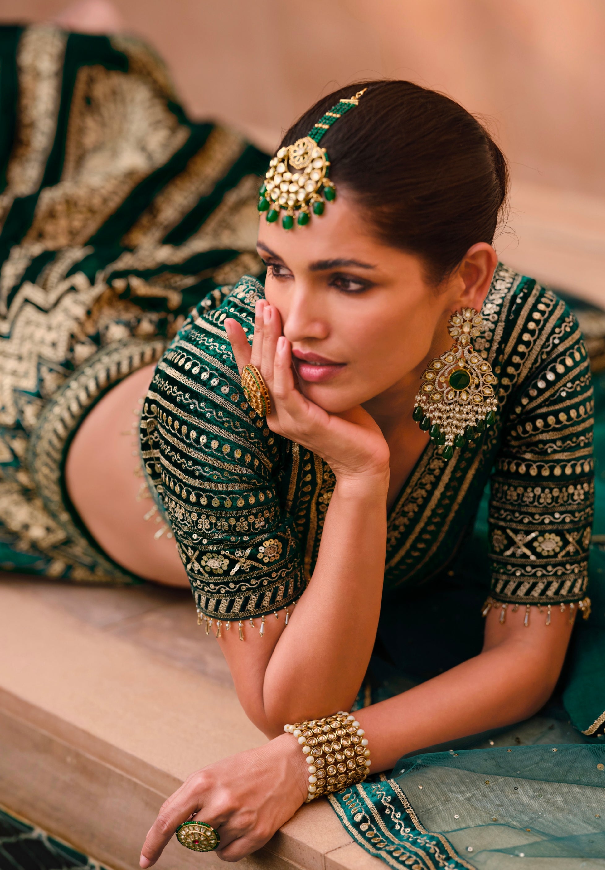 Teal green lehenga choli with handwork blouse and dupatta