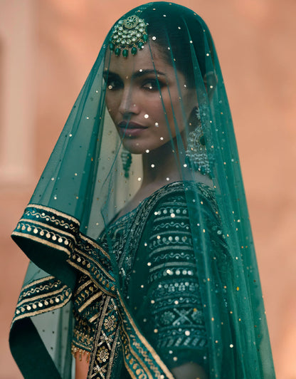 Teal green lehenga choli with handwork blouse and dupatta