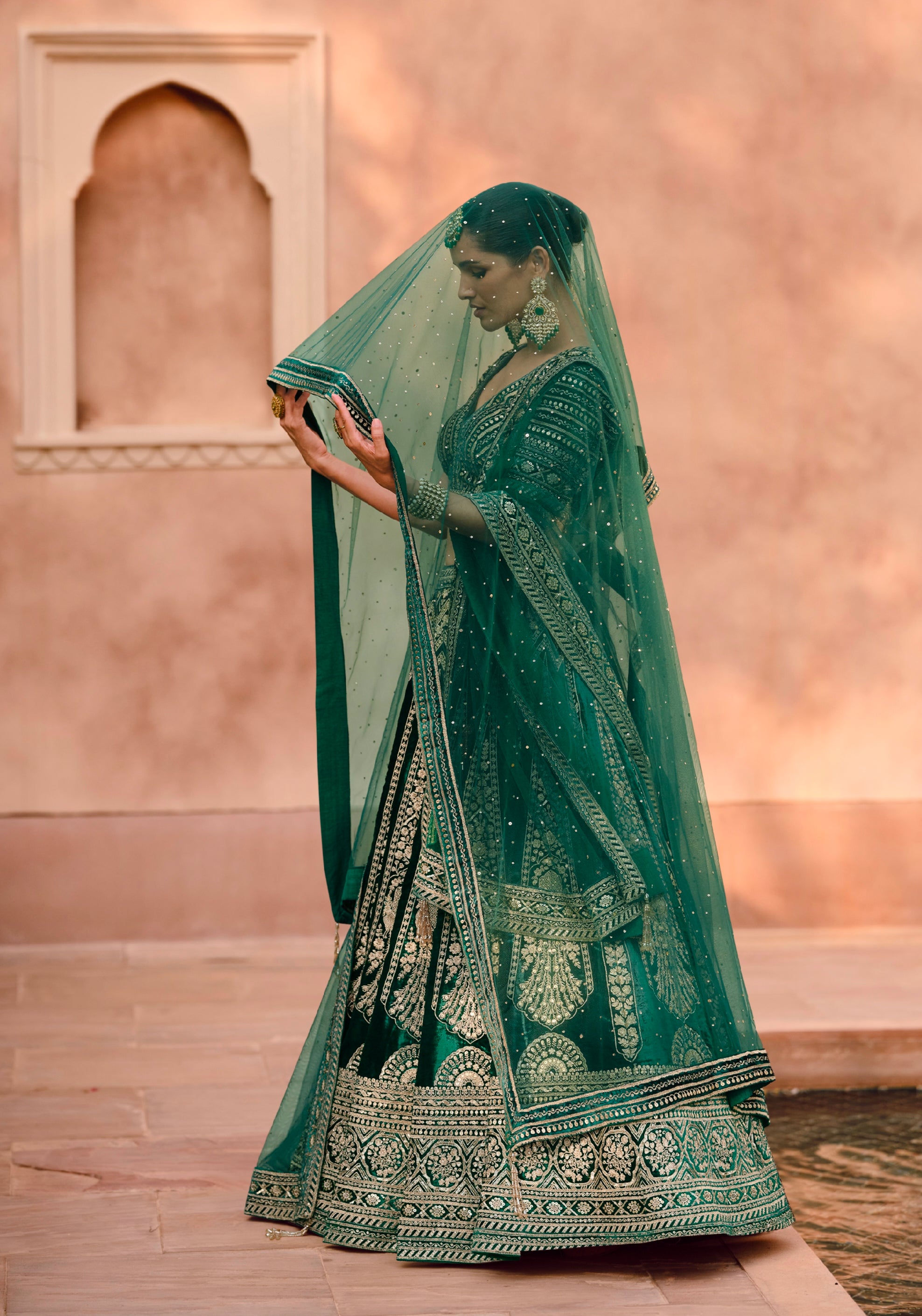 Teal green lehenga choli with handwork blouse and dupatta