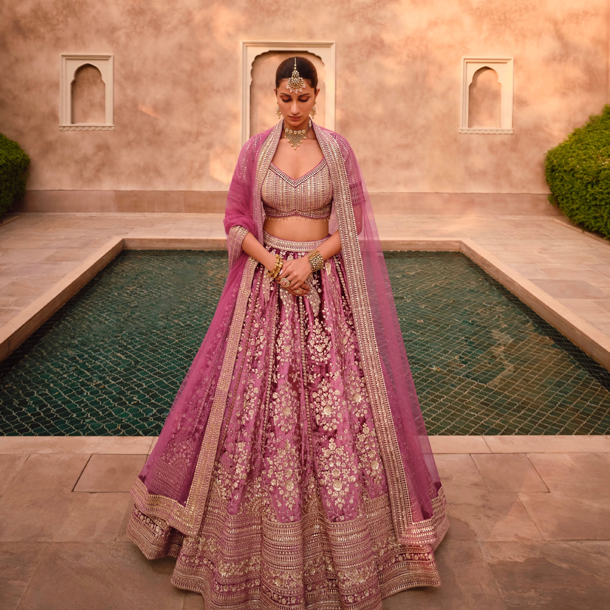 Mauve lehenga choli with handwork blouse and dupatta