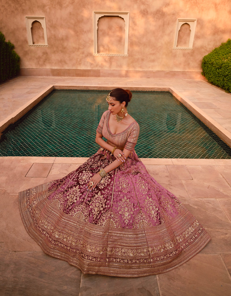 Mauve lehenga choli with handwork blouse and dupatta