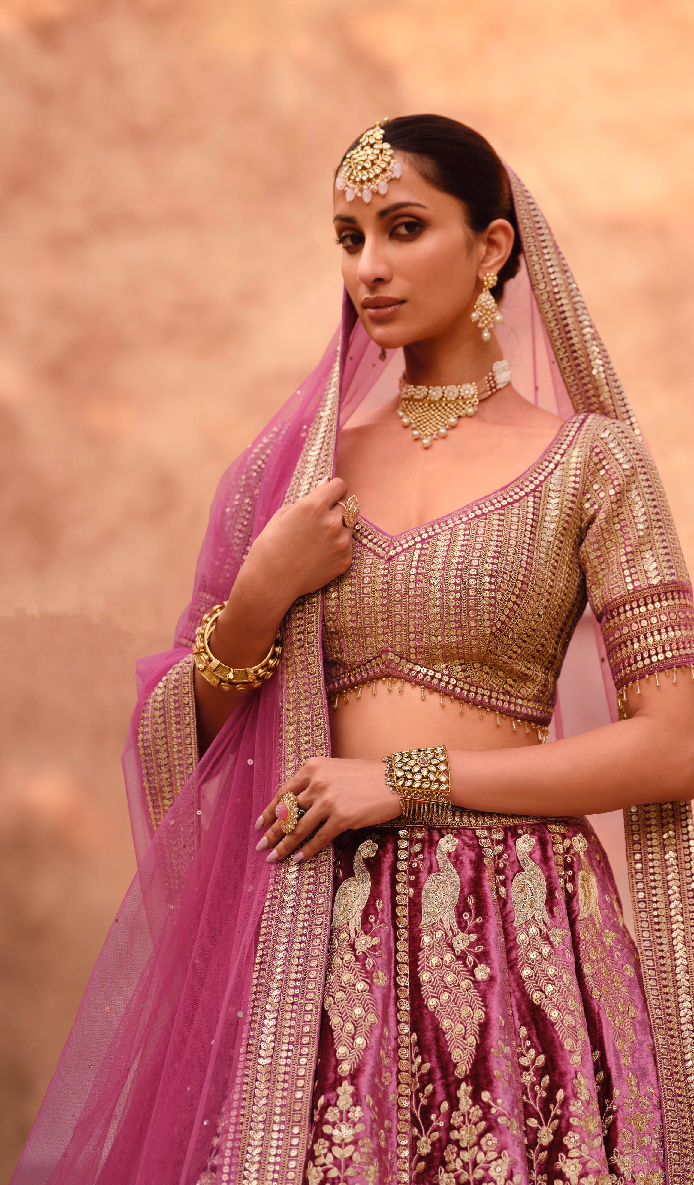 Mauve lehenga choli with handwork blouse and dupatta
