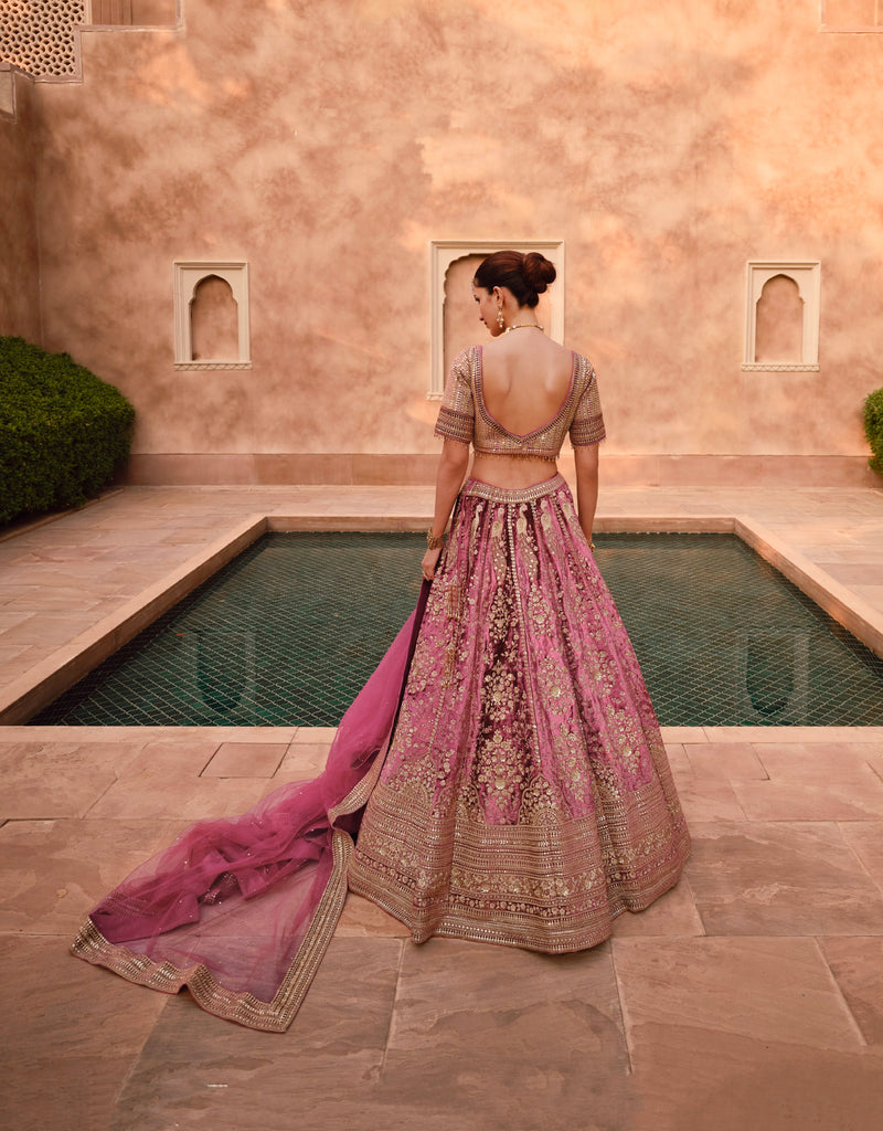 Mauve lehenga choli with handwork blouse and dupatta