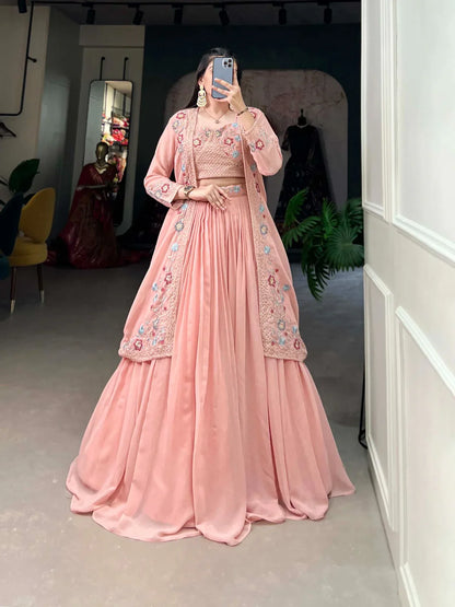 Georgette Lehenga Choli with Koti Jacket
